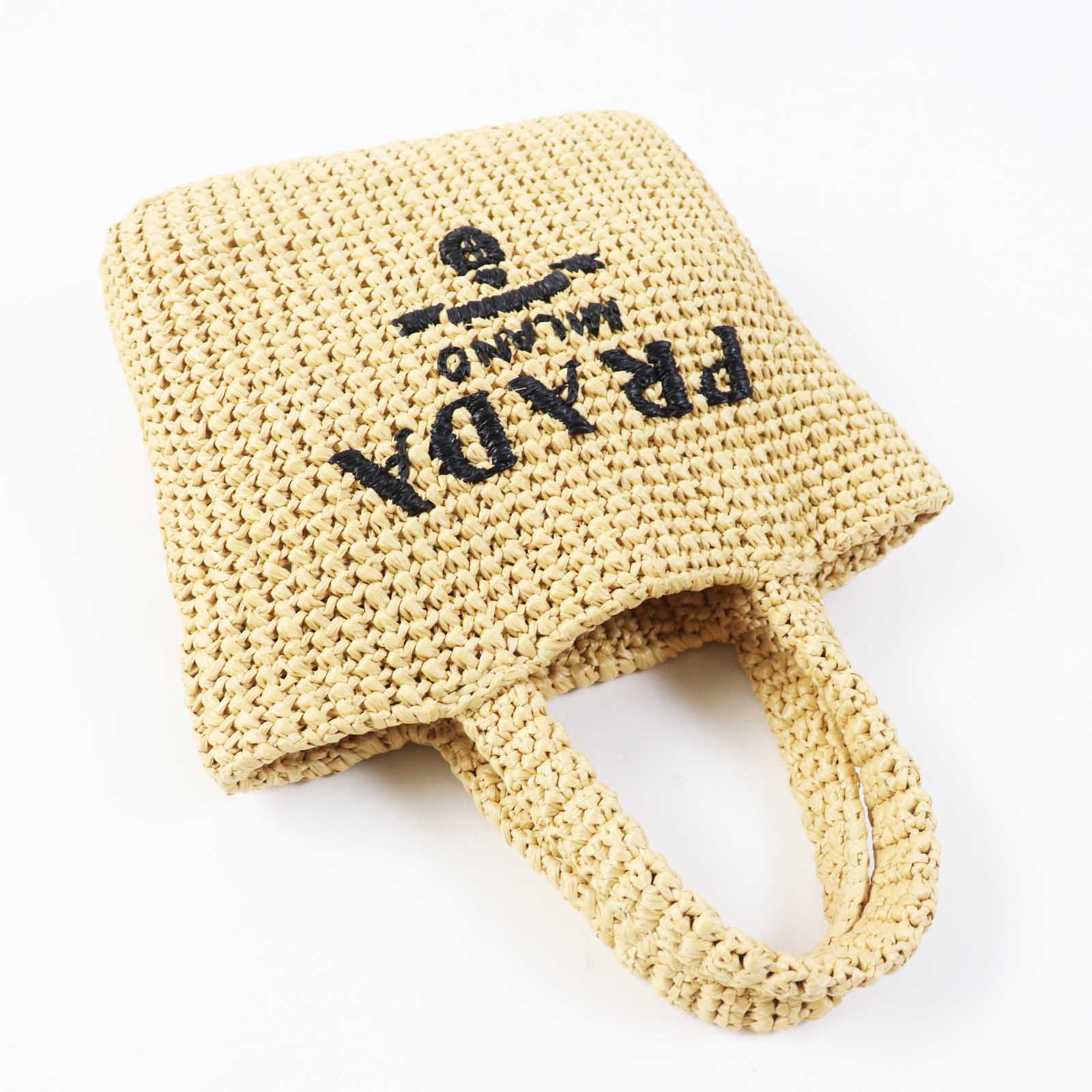 Prada Raffia Crochet Logo Tote Bag 1BG422