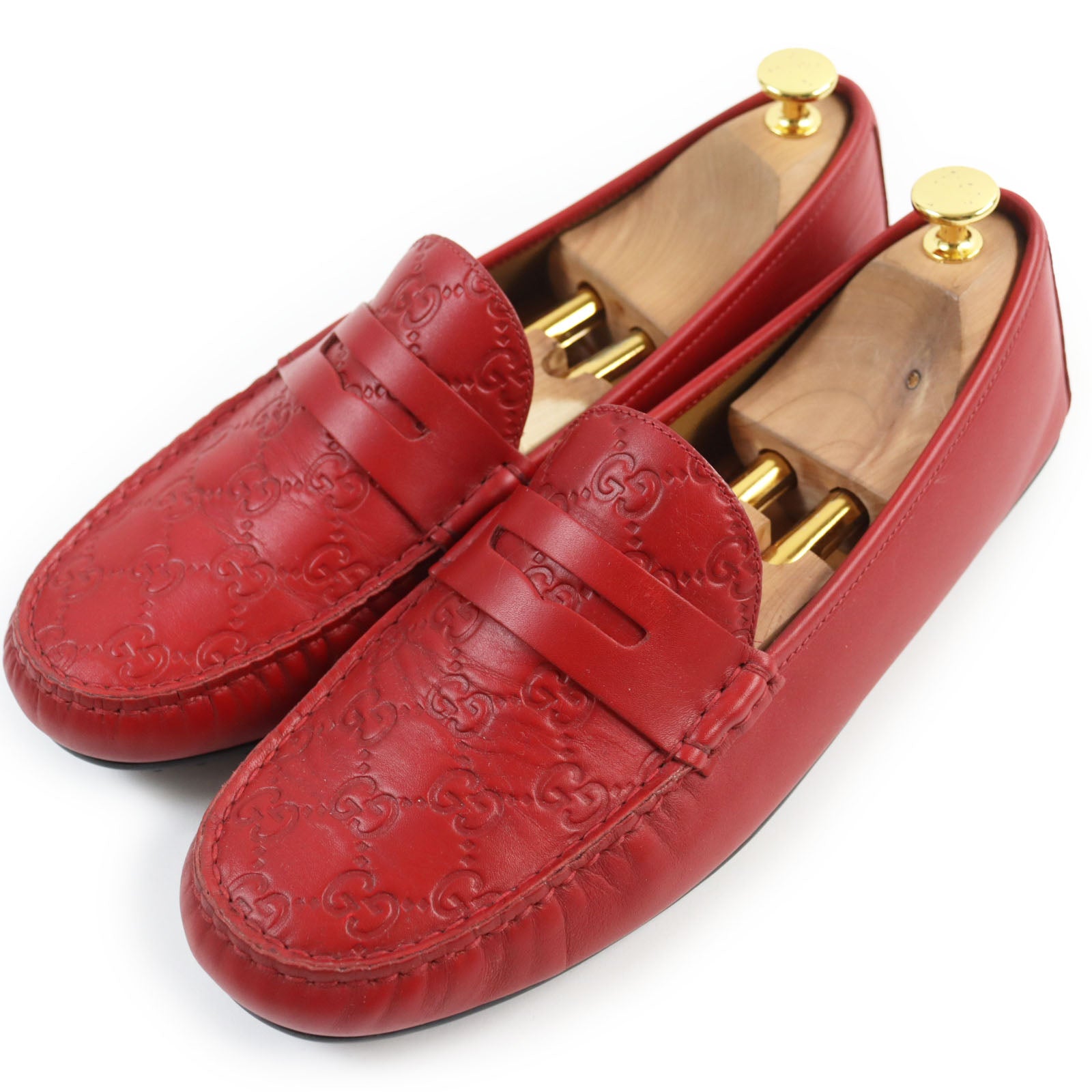 Gucci Guccissima GG Loafers Leather Shoes Red