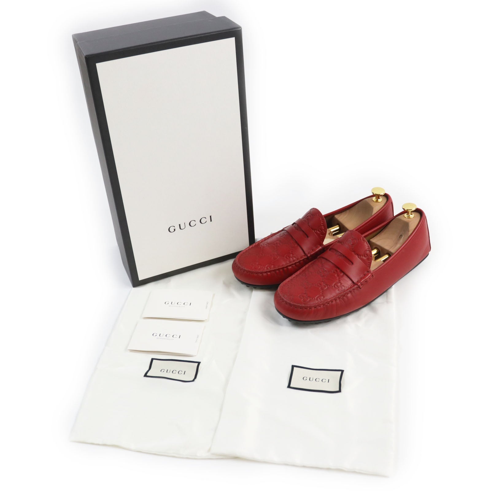 Gucci Guccissima GG Loafers Leather Shoes Red