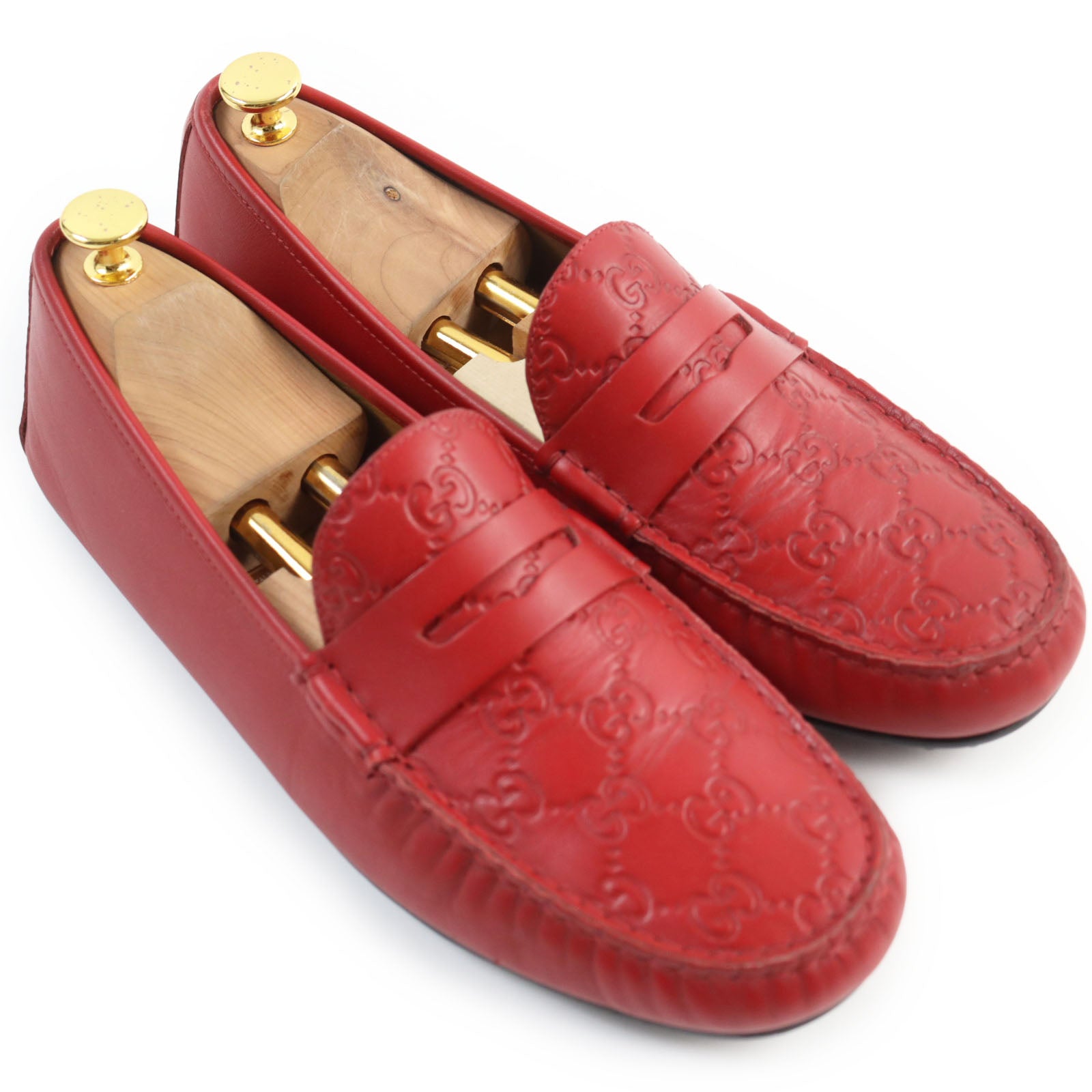 Gucci Guccissima GG Loafers Leather Shoes Red