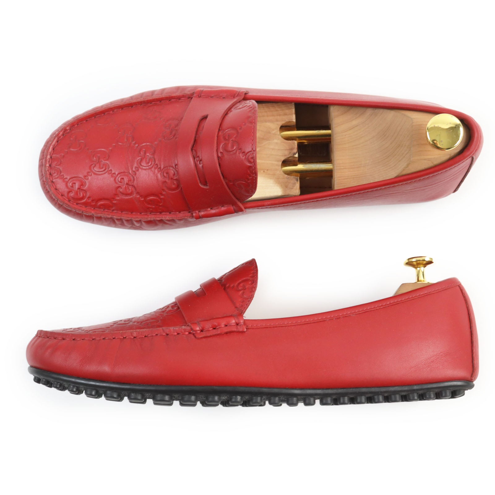 Gucci Guccissima GG Loafers Leather Shoes Red