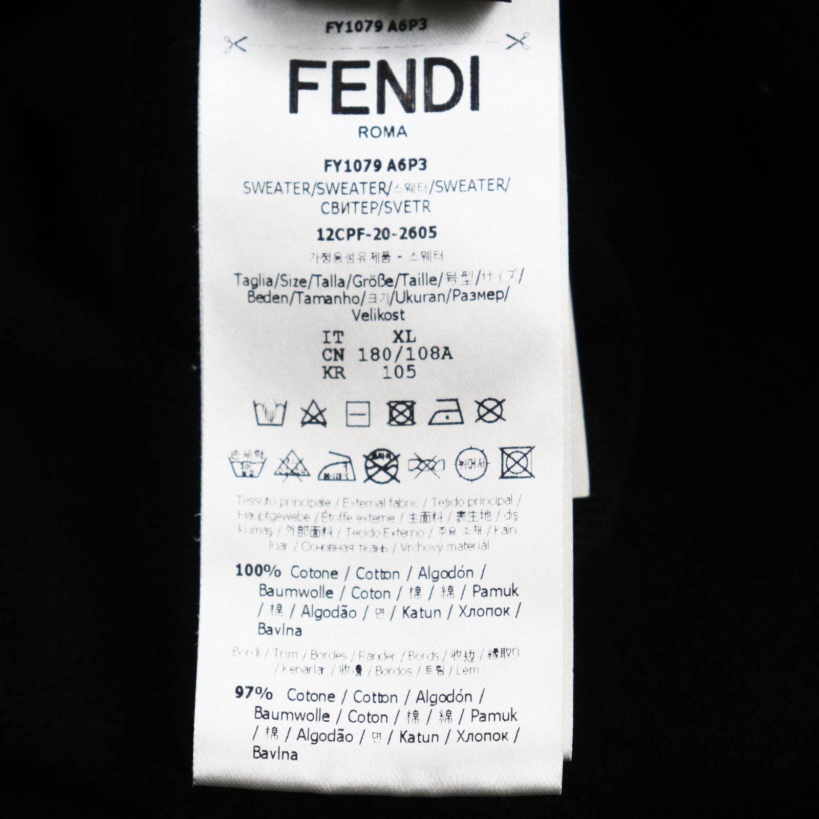 Fendi Cotton Logo Crew Neck Sweatshirt Black XL