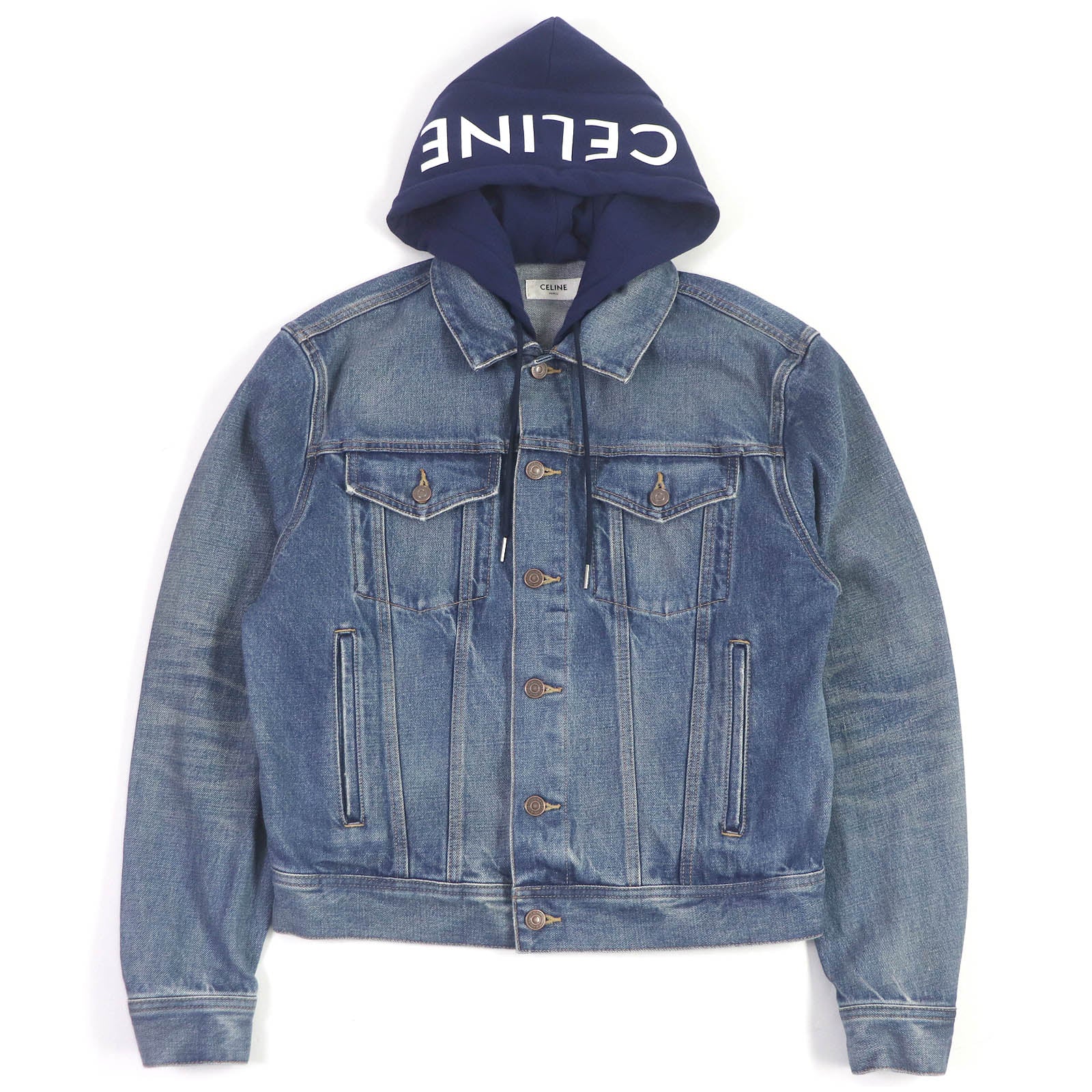 Celine Logo Hooded Denim Trucker Jacket