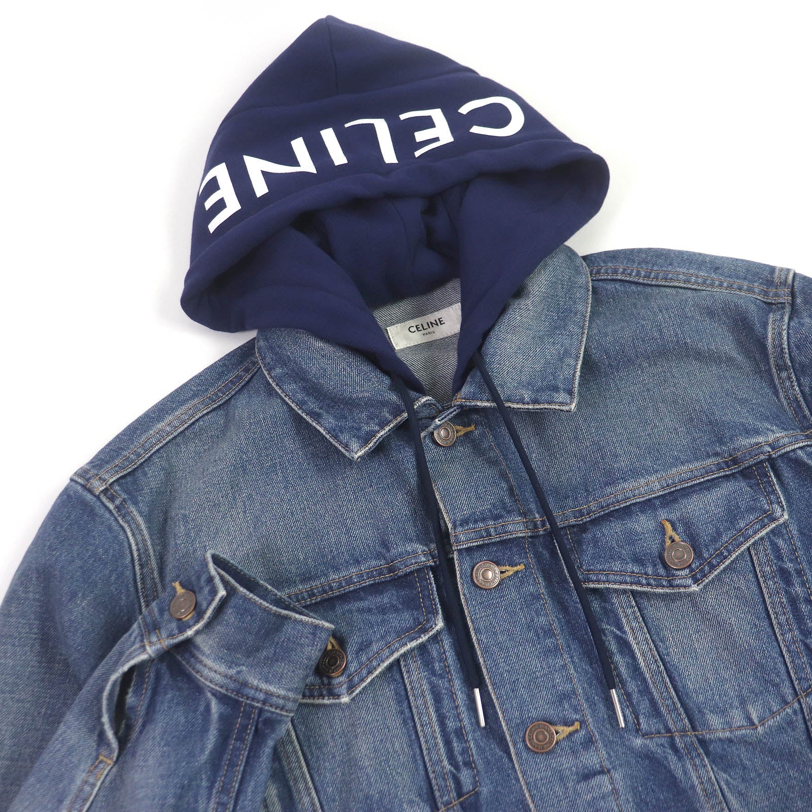 Celine Logo Hooded Denim Trucker Jacket