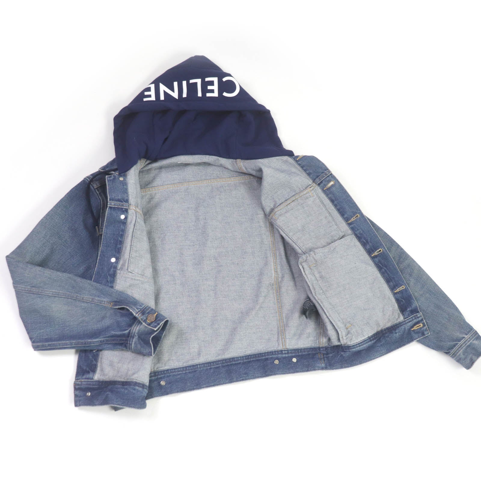 Celine Logo Hooded Denim Trucker Jacket