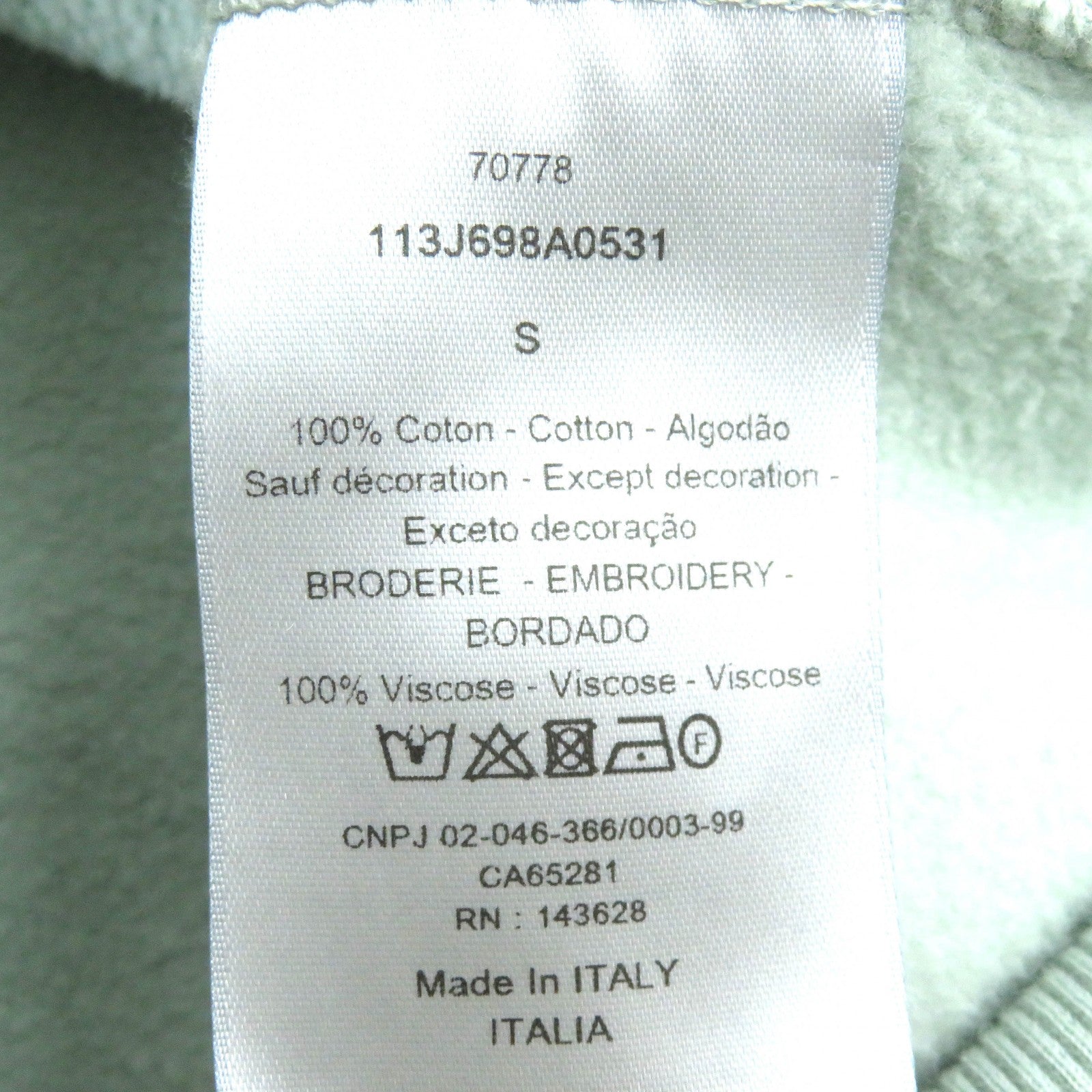 Dior Cotton Rayon Fleece Pullover Hoodie S