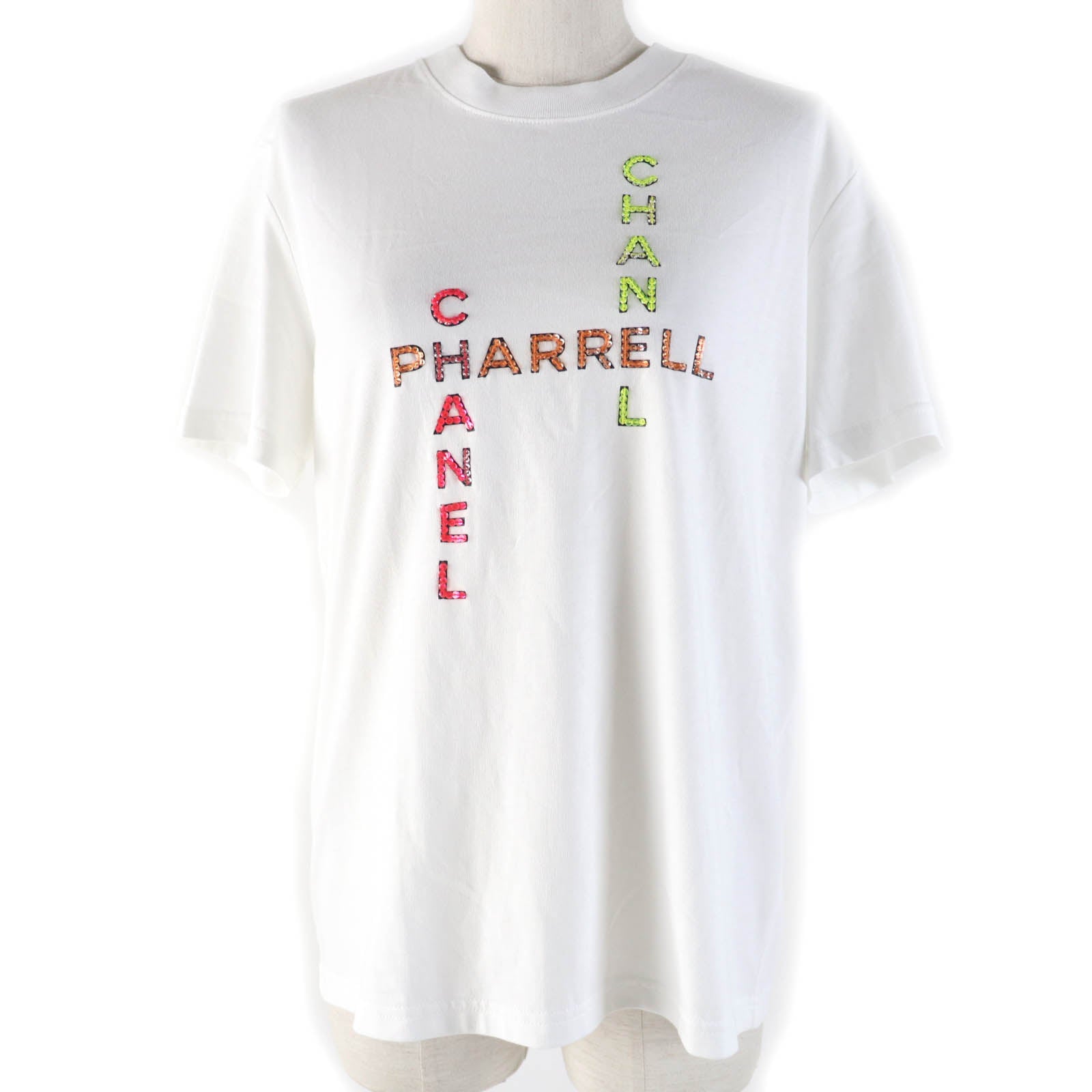 Chanel Cotton Rhinestone Logo T-shirt White S