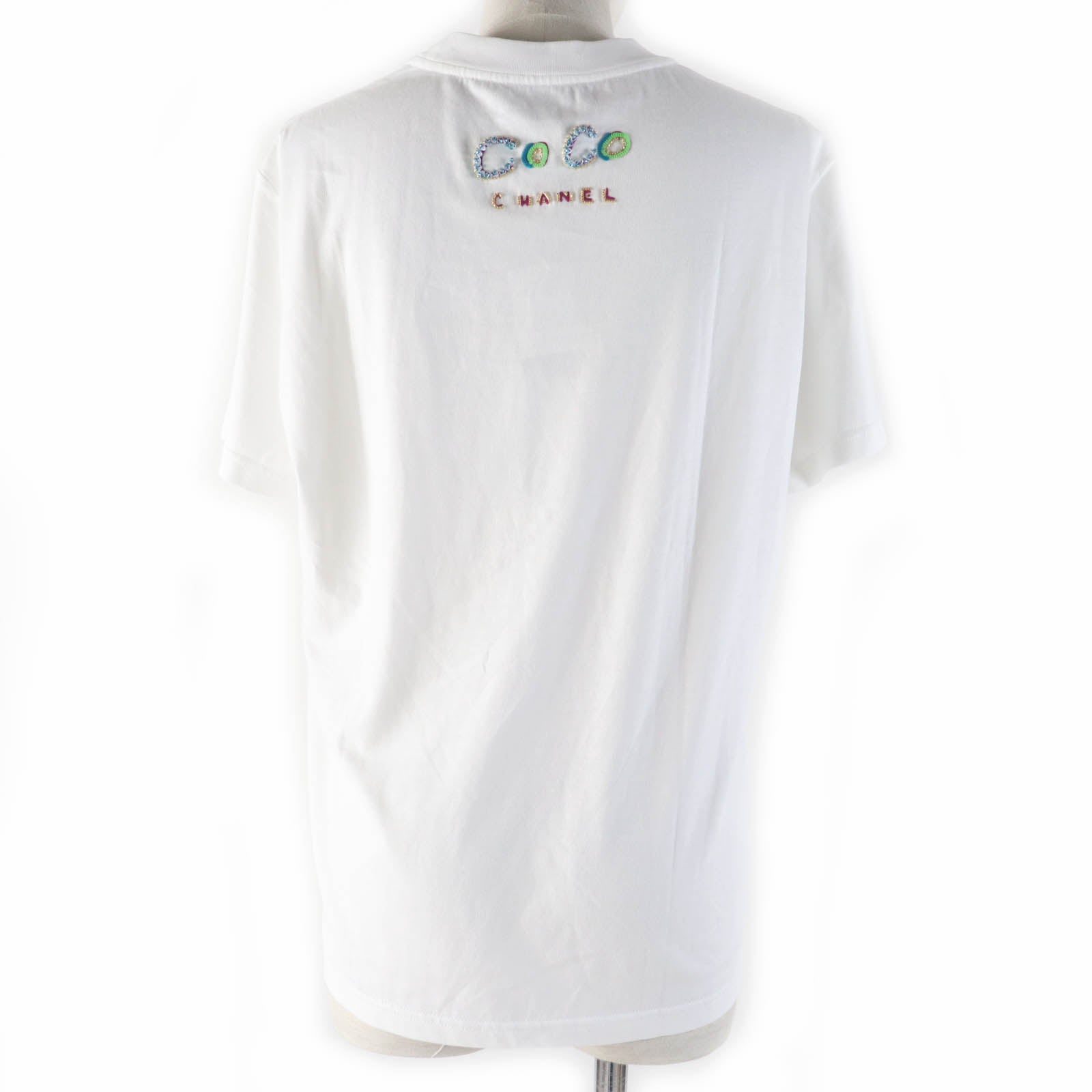 Chanel Cotton Rhinestone Logo T-shirt White S