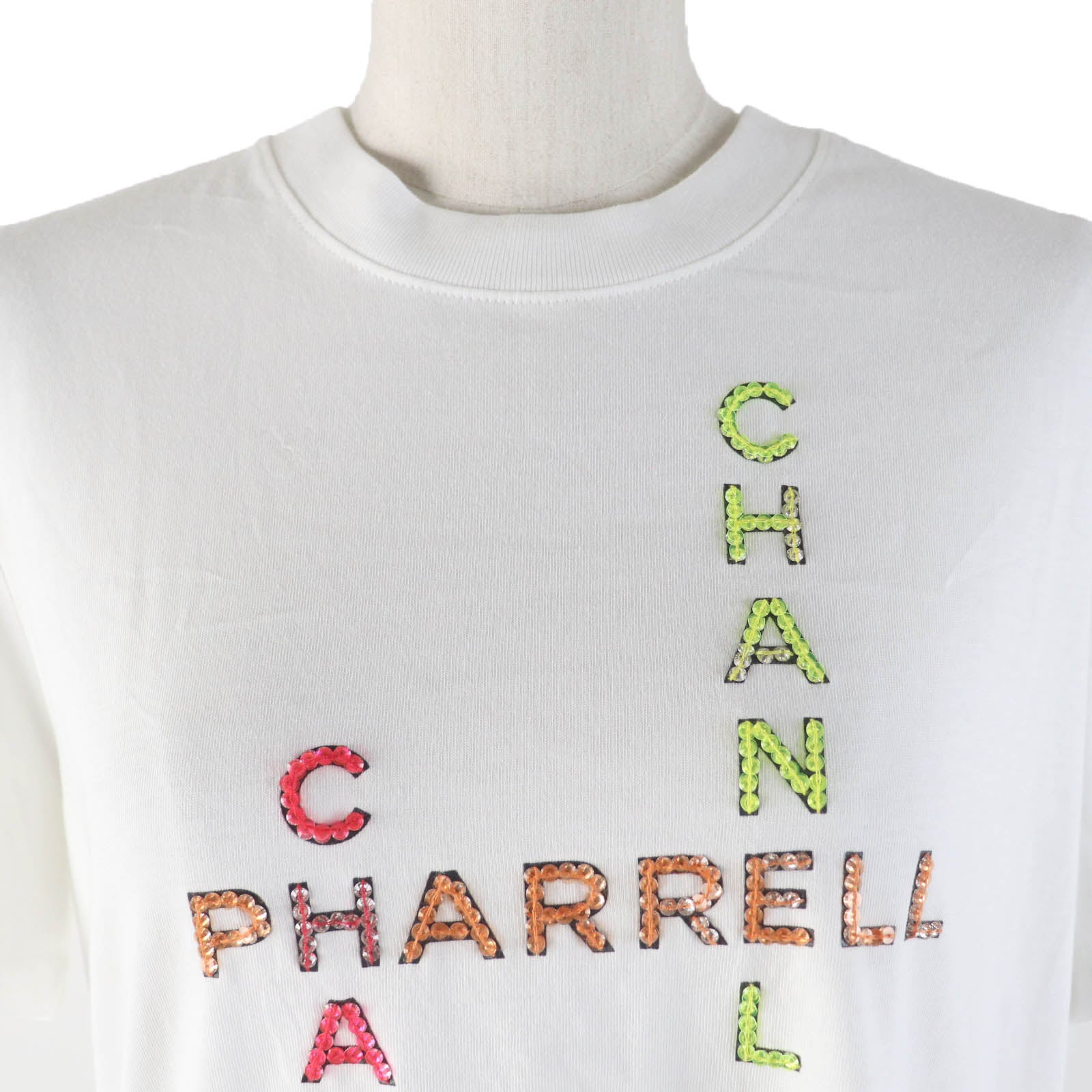 Chanel Cotton Rhinestone Logo T-shirt White S