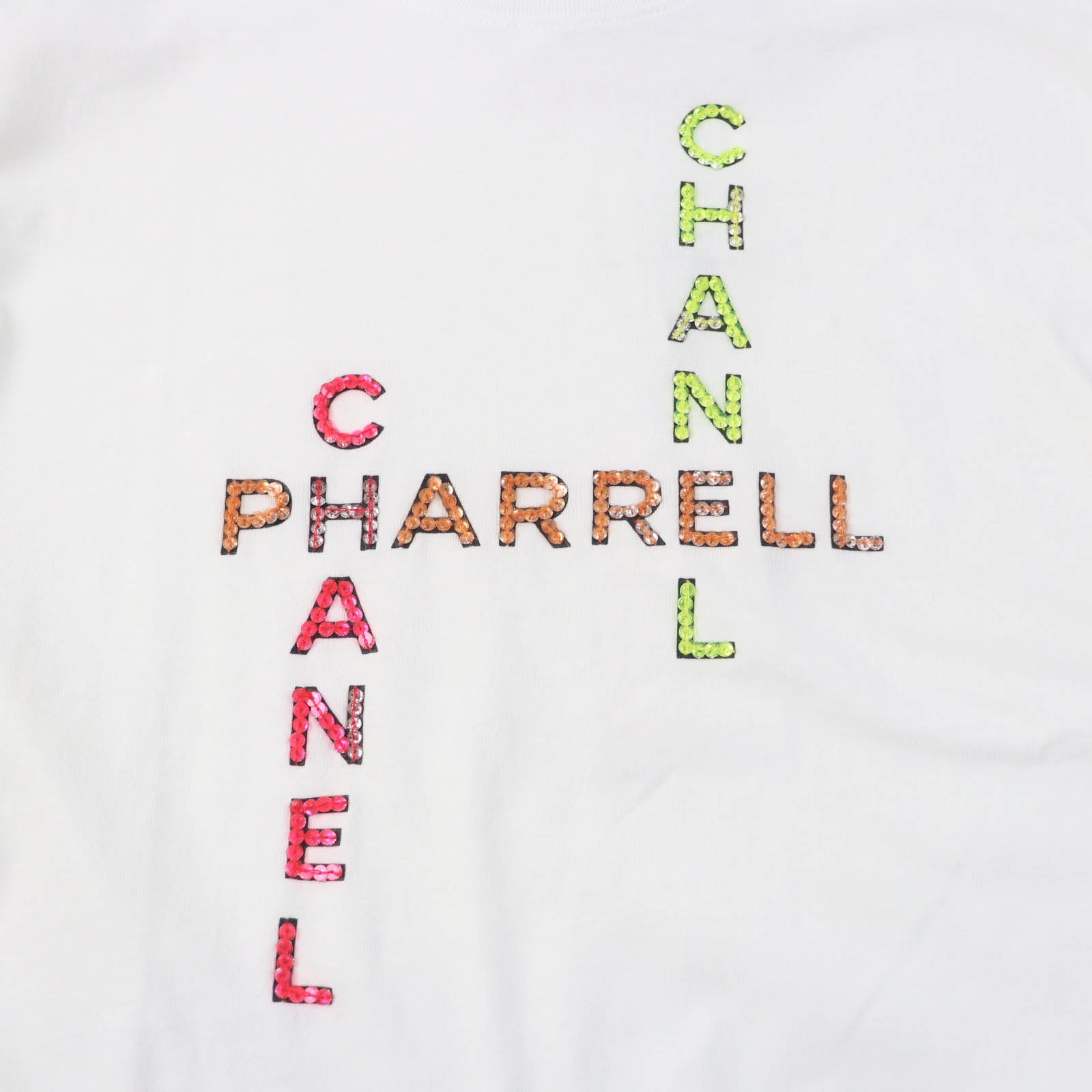 Chanel Cotton Rhinestone Logo T-shirt White S