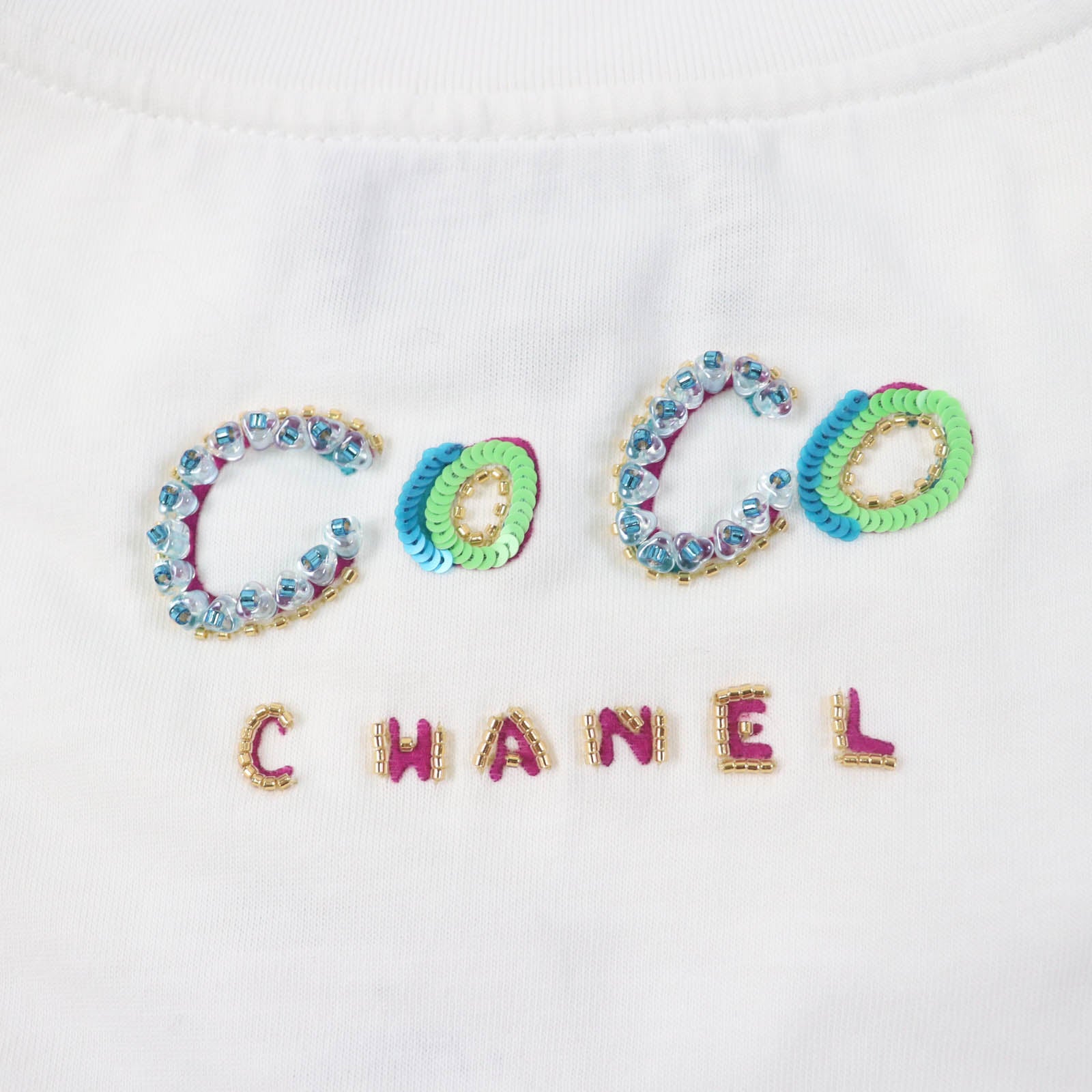 Chanel Cotton Rhinestone Logo T-shirt White S