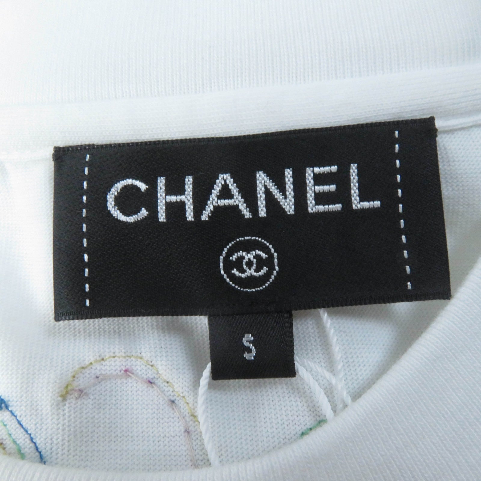 Chanel Cotton Rhinestone Logo T-shirt White S