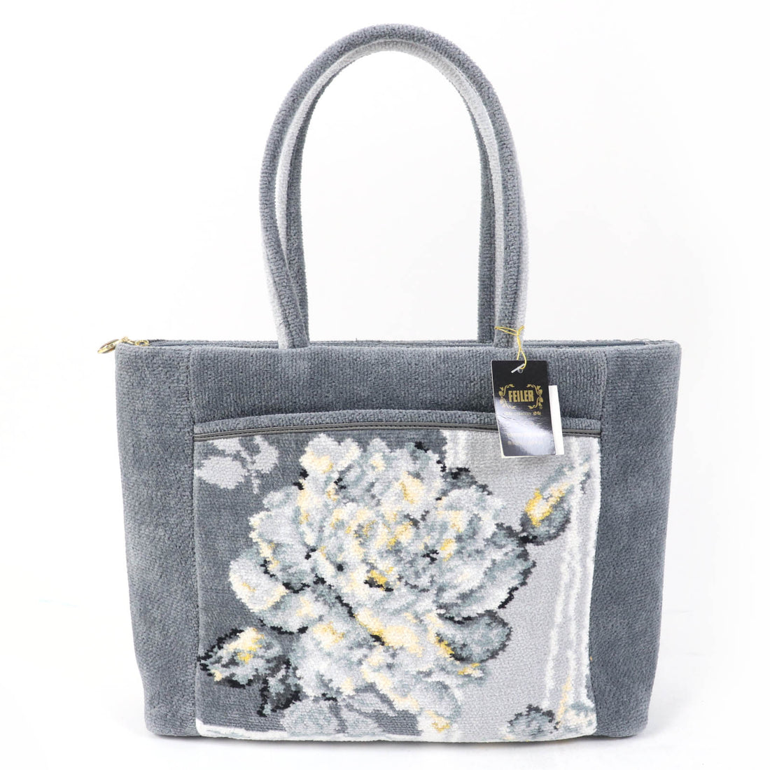 FEILER Flower Pattern Cotton Handbag Gray