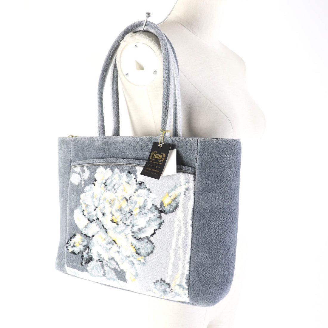 FEILER Flower Pattern Cotton Handbag Gray