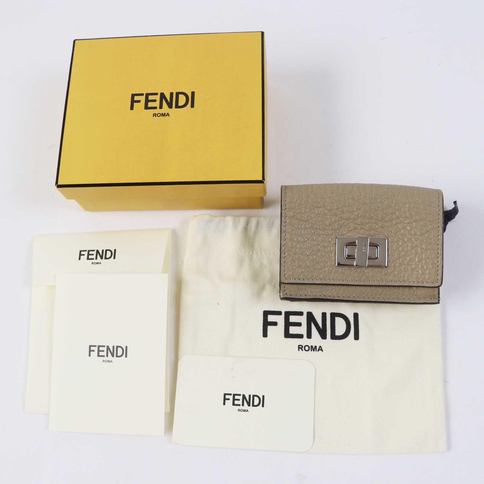 Fendi Celeria Peekaboo Tri-fold Wallet Beige