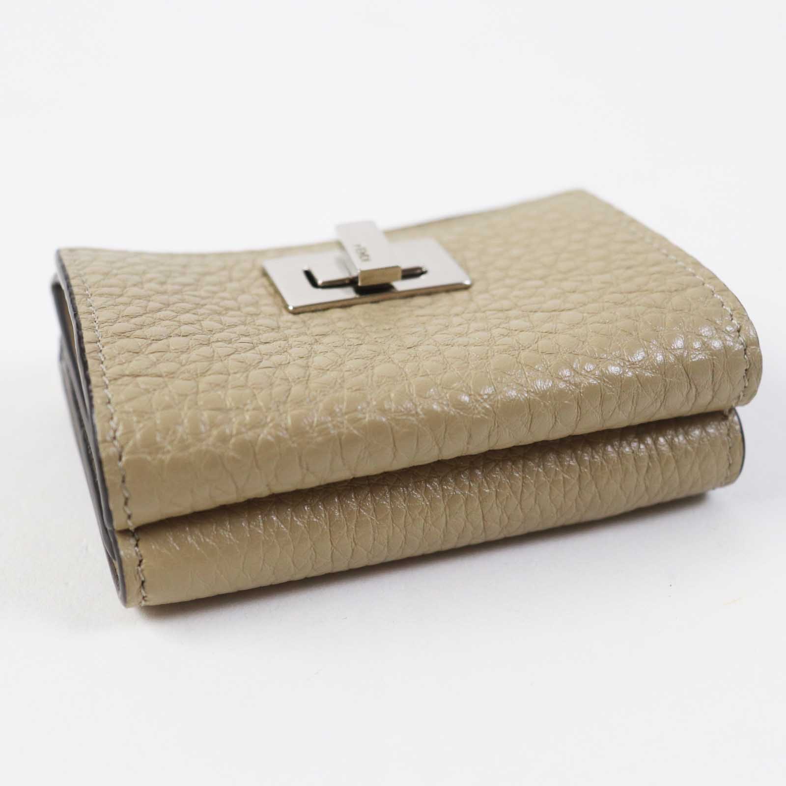 Fendi Celeria Peekaboo Tri-fold Wallet Beige