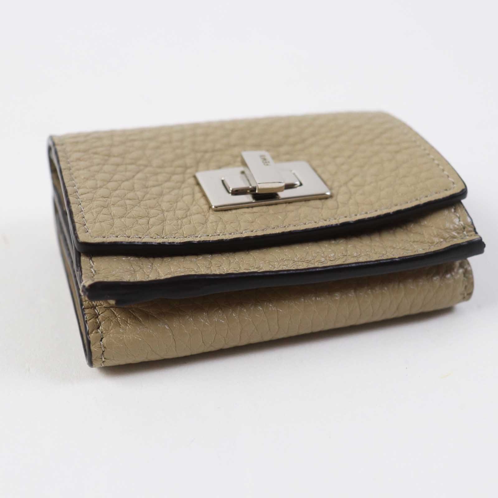 Fendi Celeria Peekaboo Tri-fold Wallet Beige