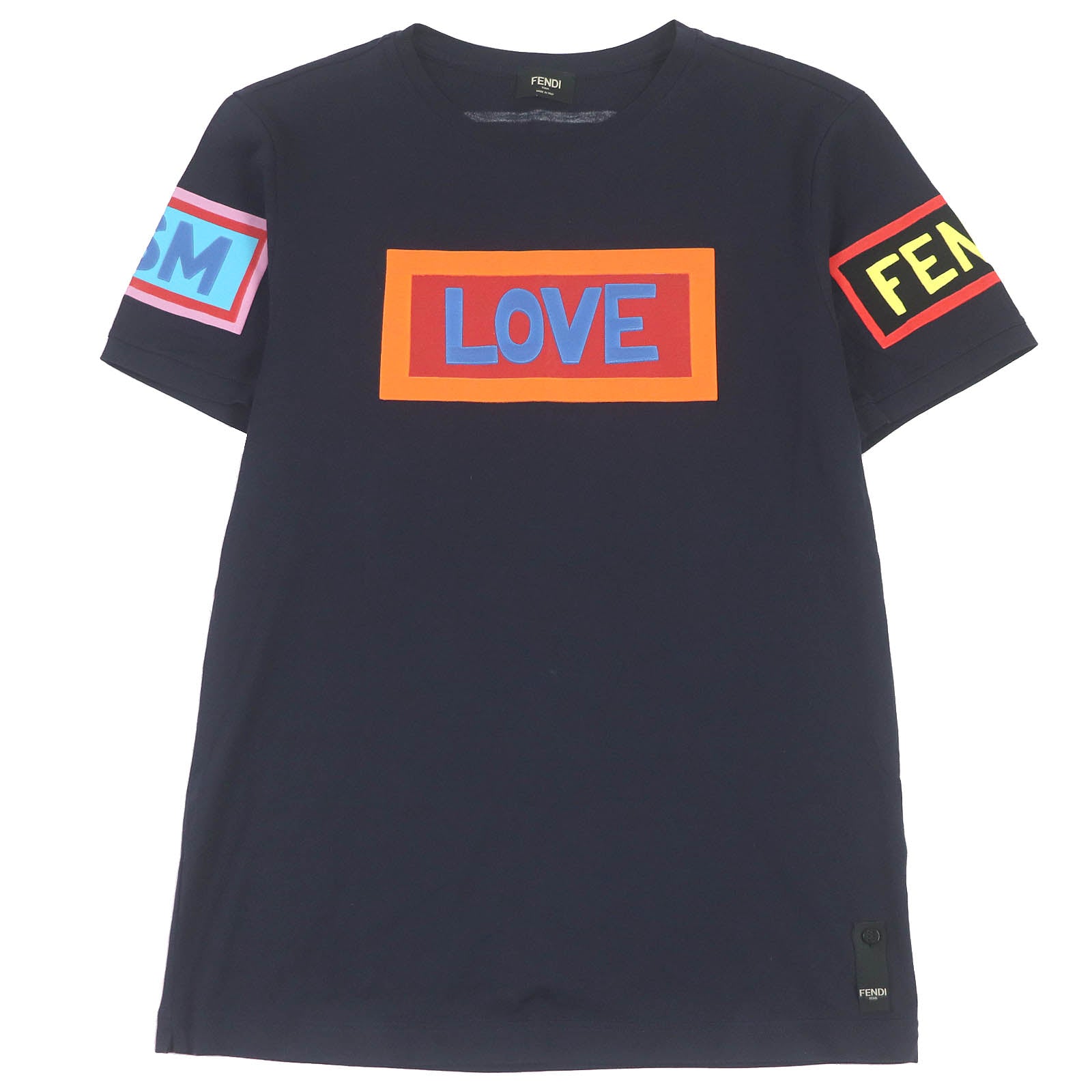 Fendi Logo Print LOVE Cotton T-shirt Navy