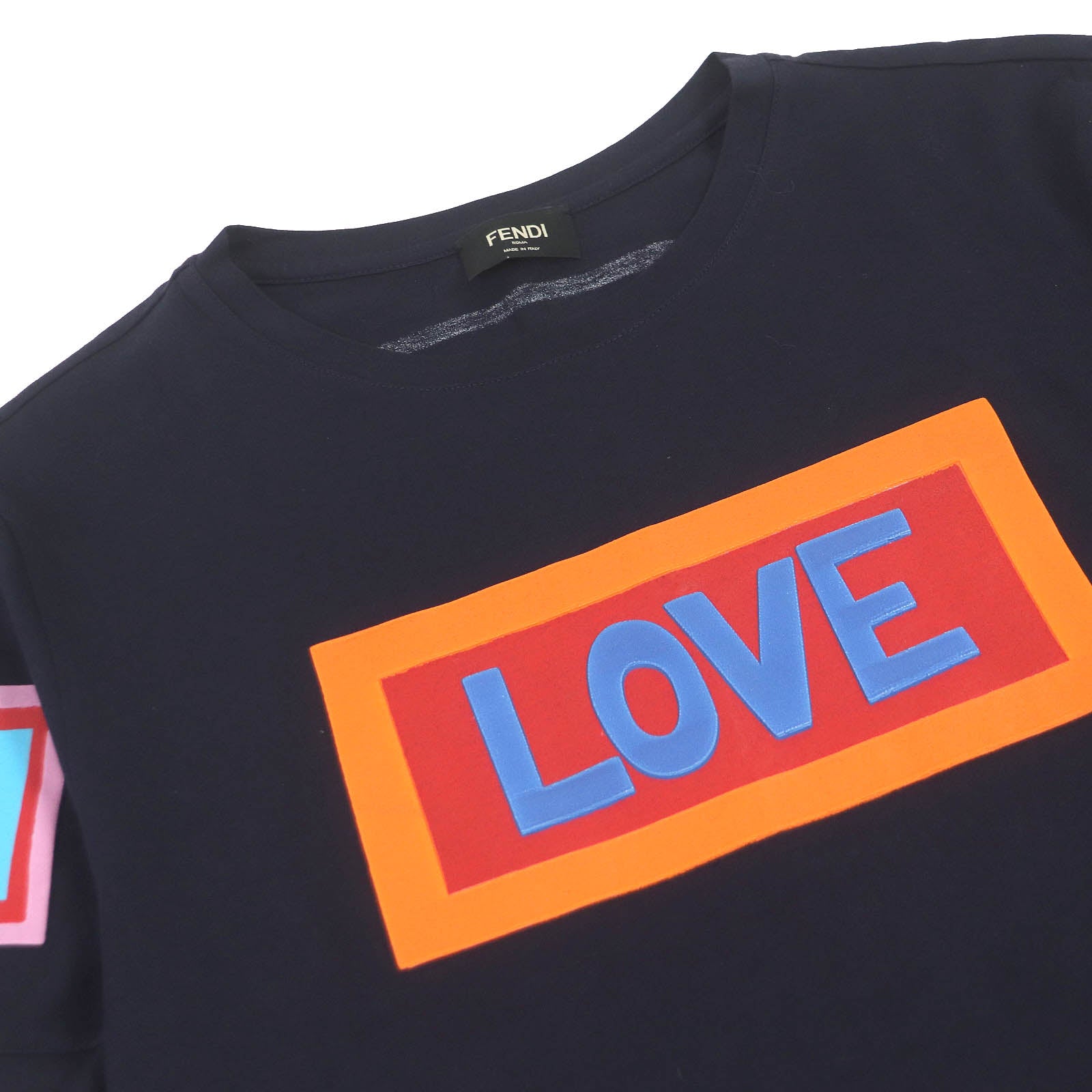 Fendi Logo Print LOVE Cotton T-shirt Navy