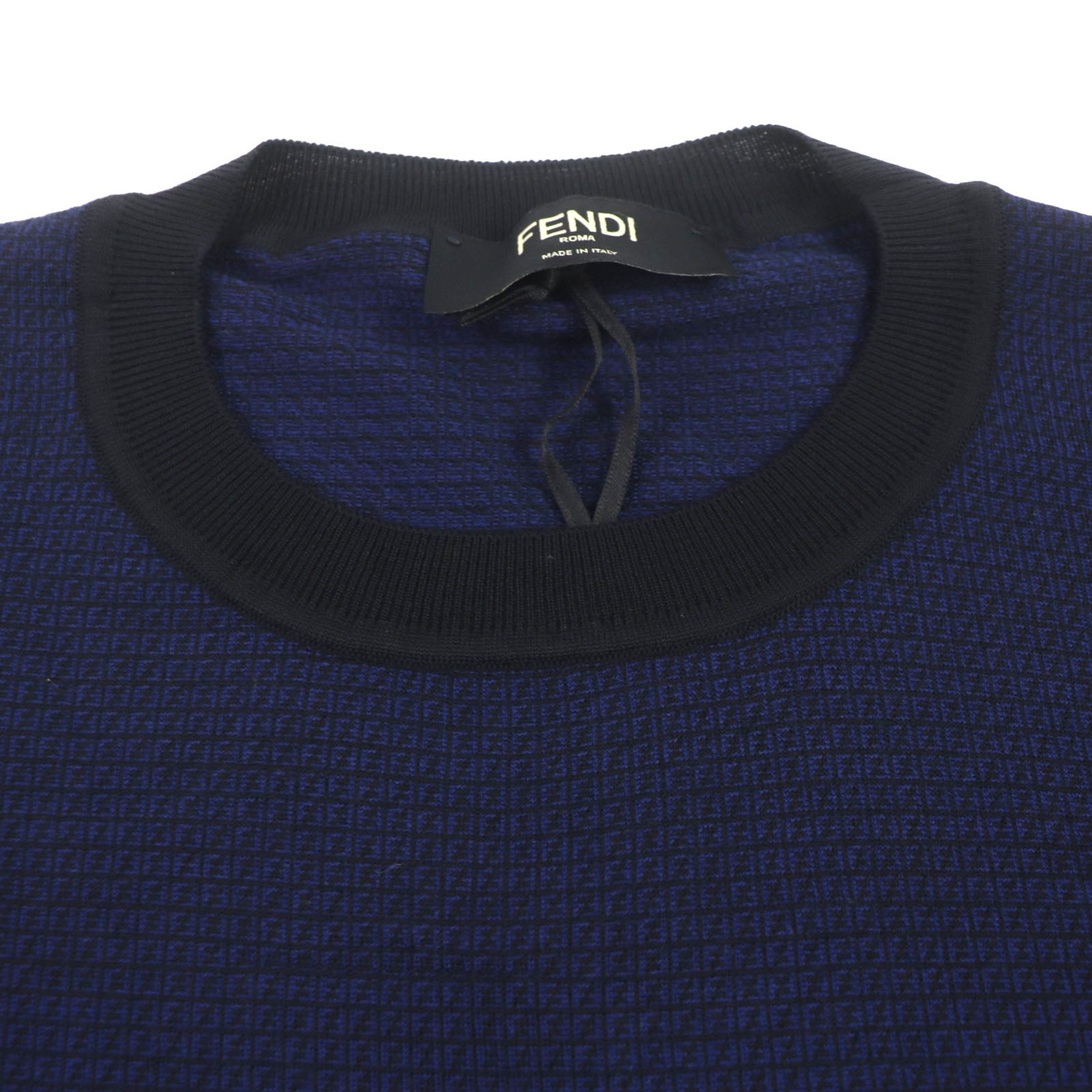 Fendi Wool FF Logo Crew Neck Knit Navy