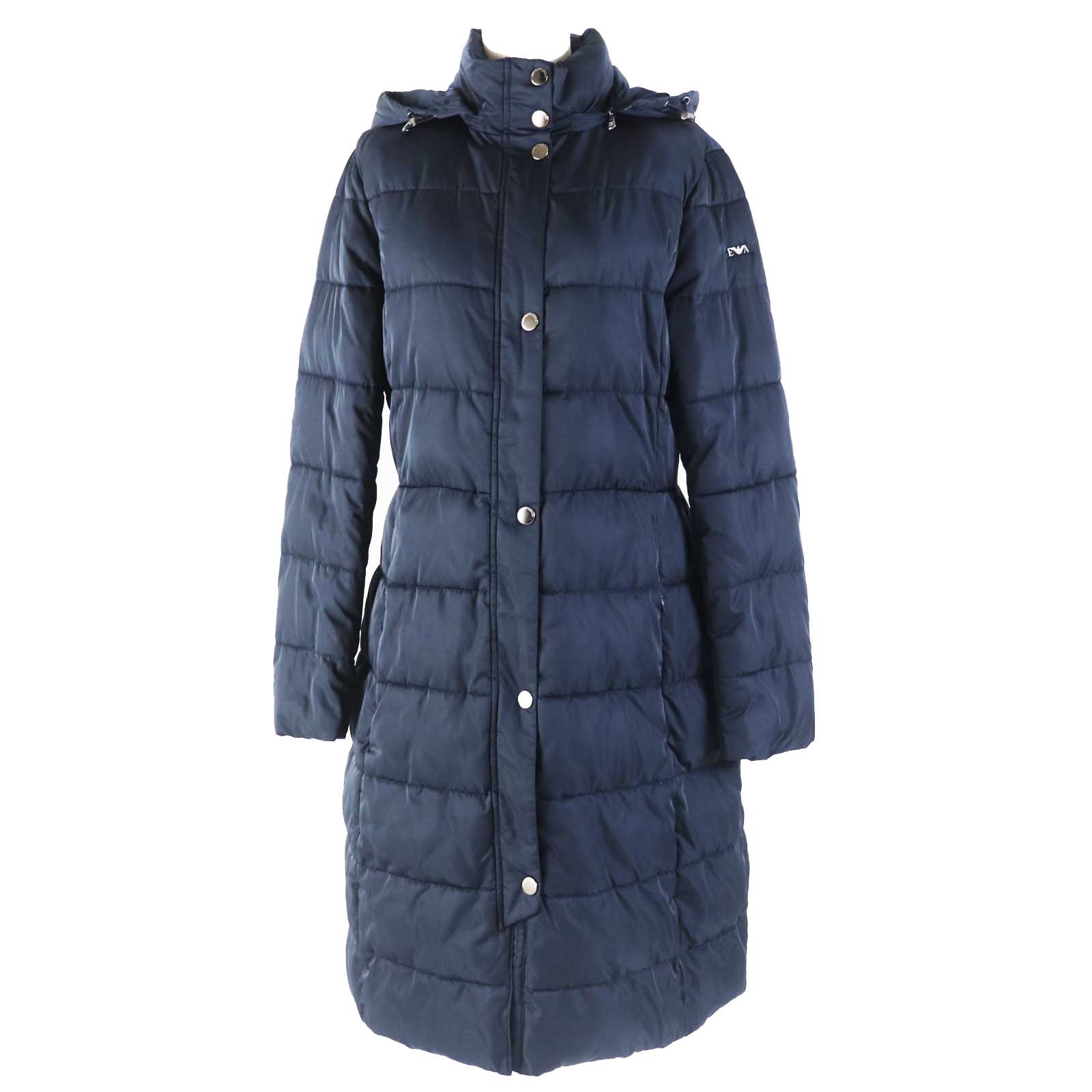 Emporio Armani Hooded Logo Coat Navy Women