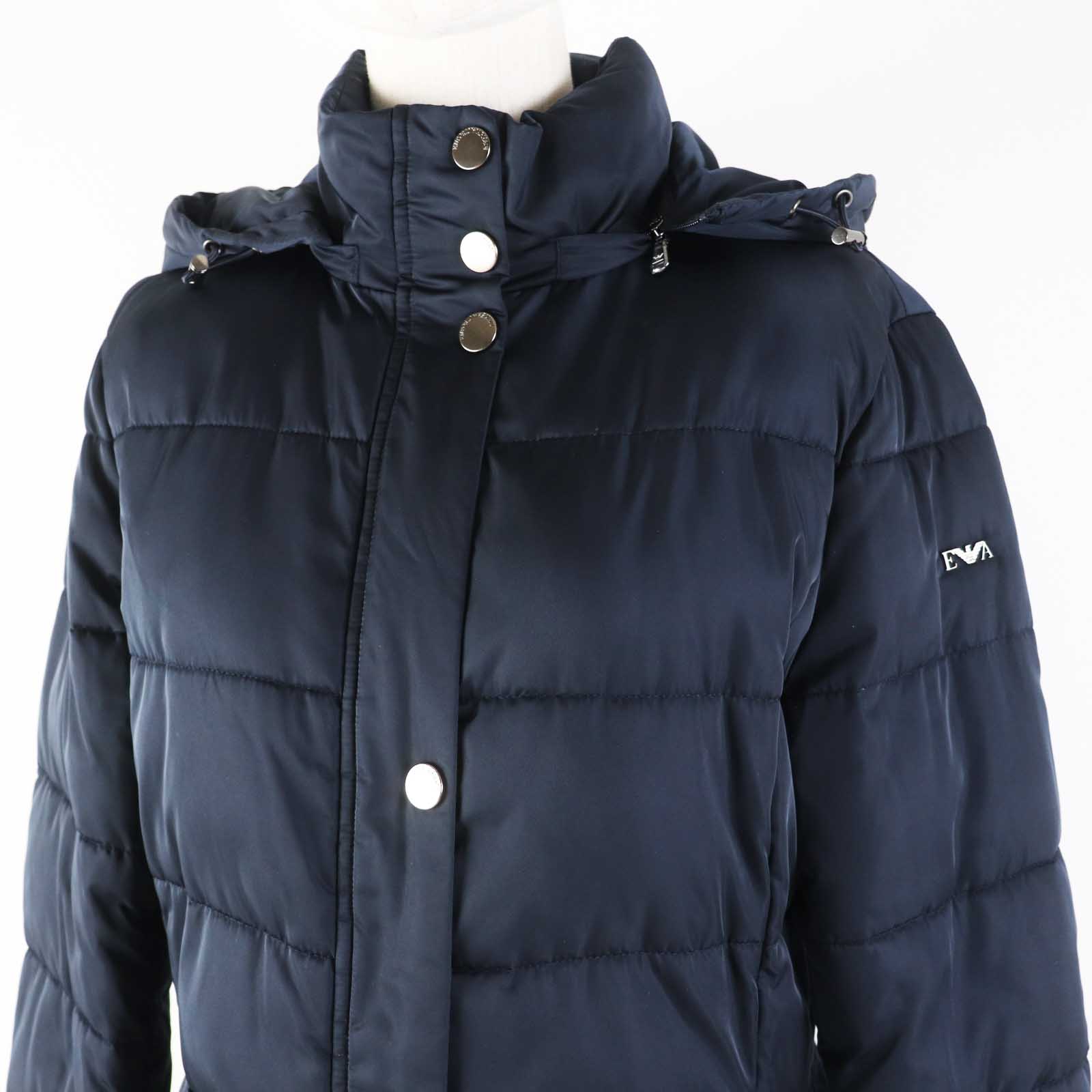 Emporio Armani Hooded Logo Coat Navy Women