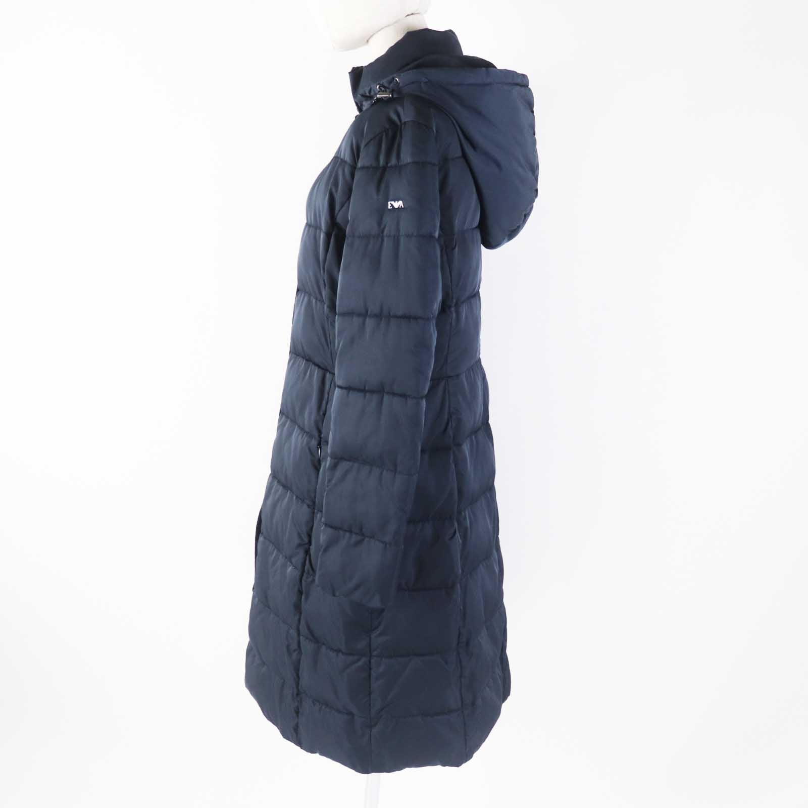 Emporio Armani Hooded Logo Coat Navy Women