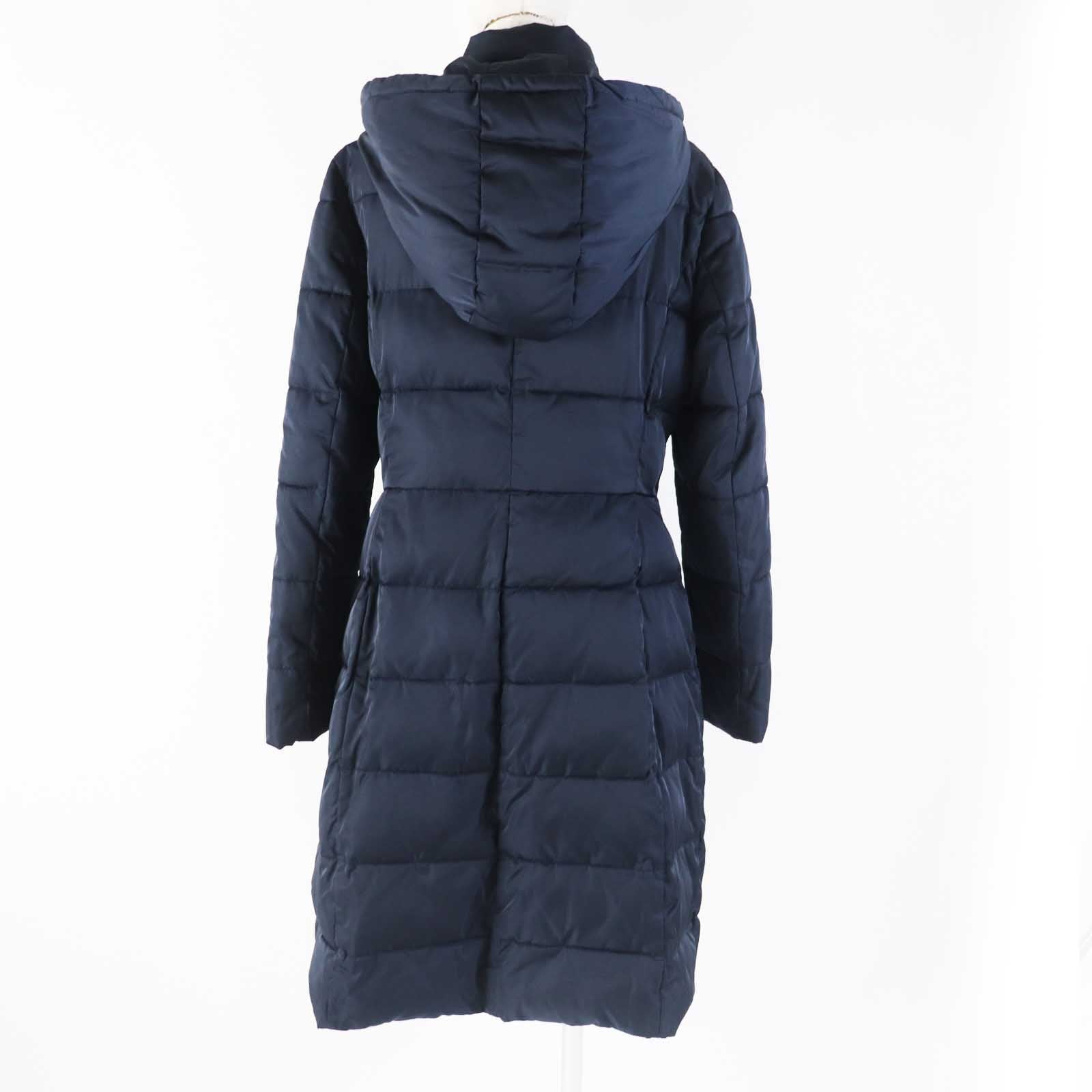 Emporio Armani Hooded Logo Coat Navy Women