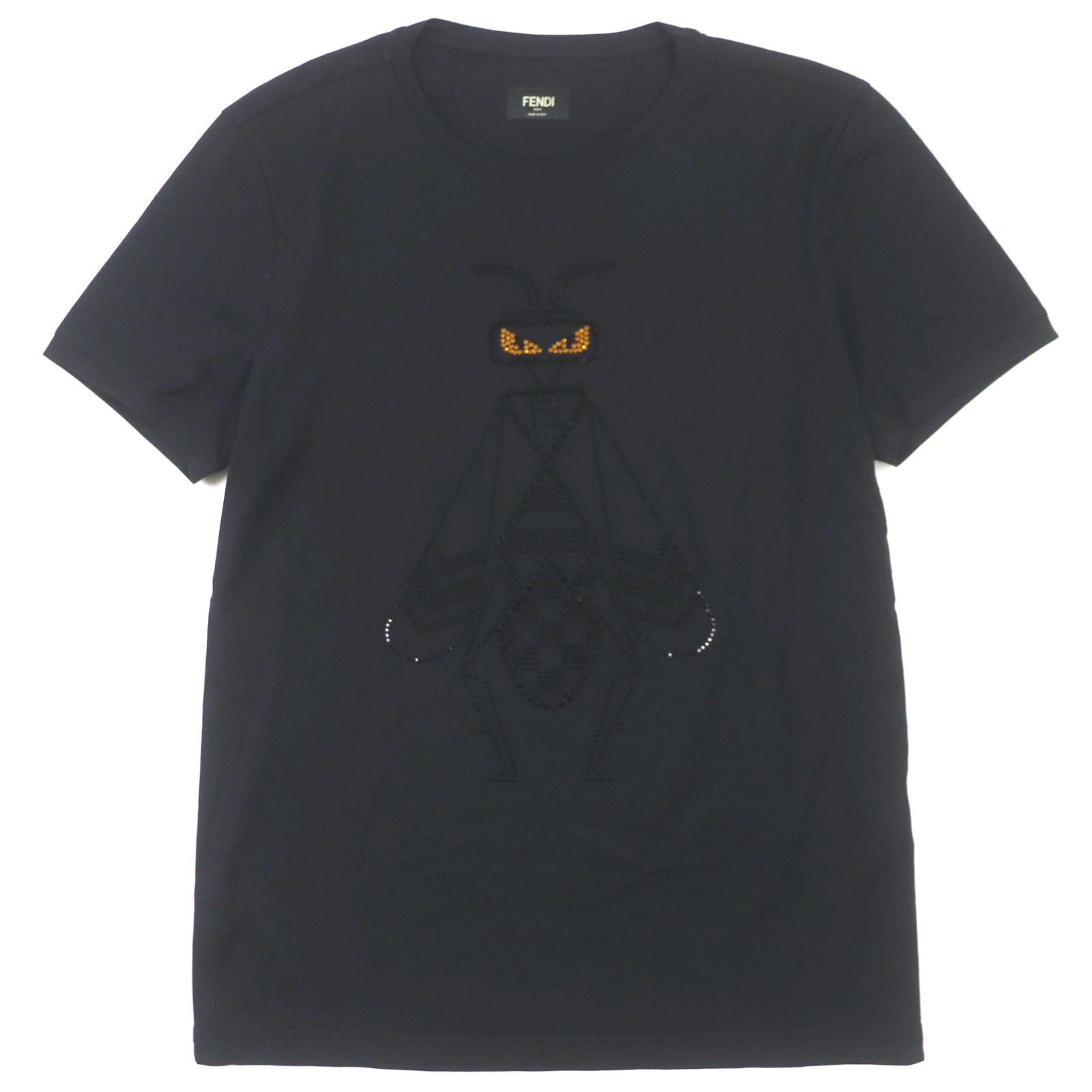 Fendi Monster Rhinestone Cotton T-shirt Black S