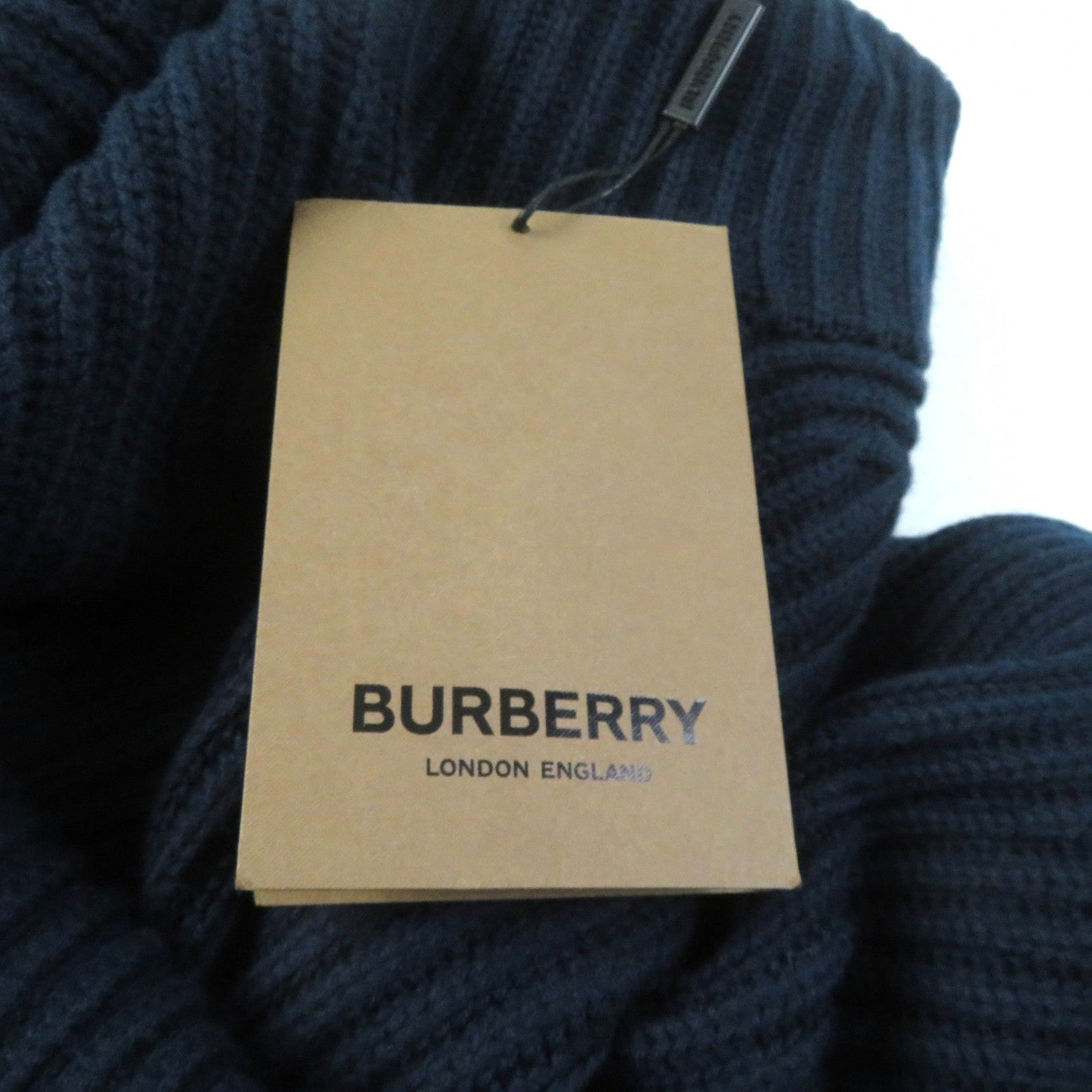 Burberry Cotton Cashmere High Neck Ribbed Knit Navy