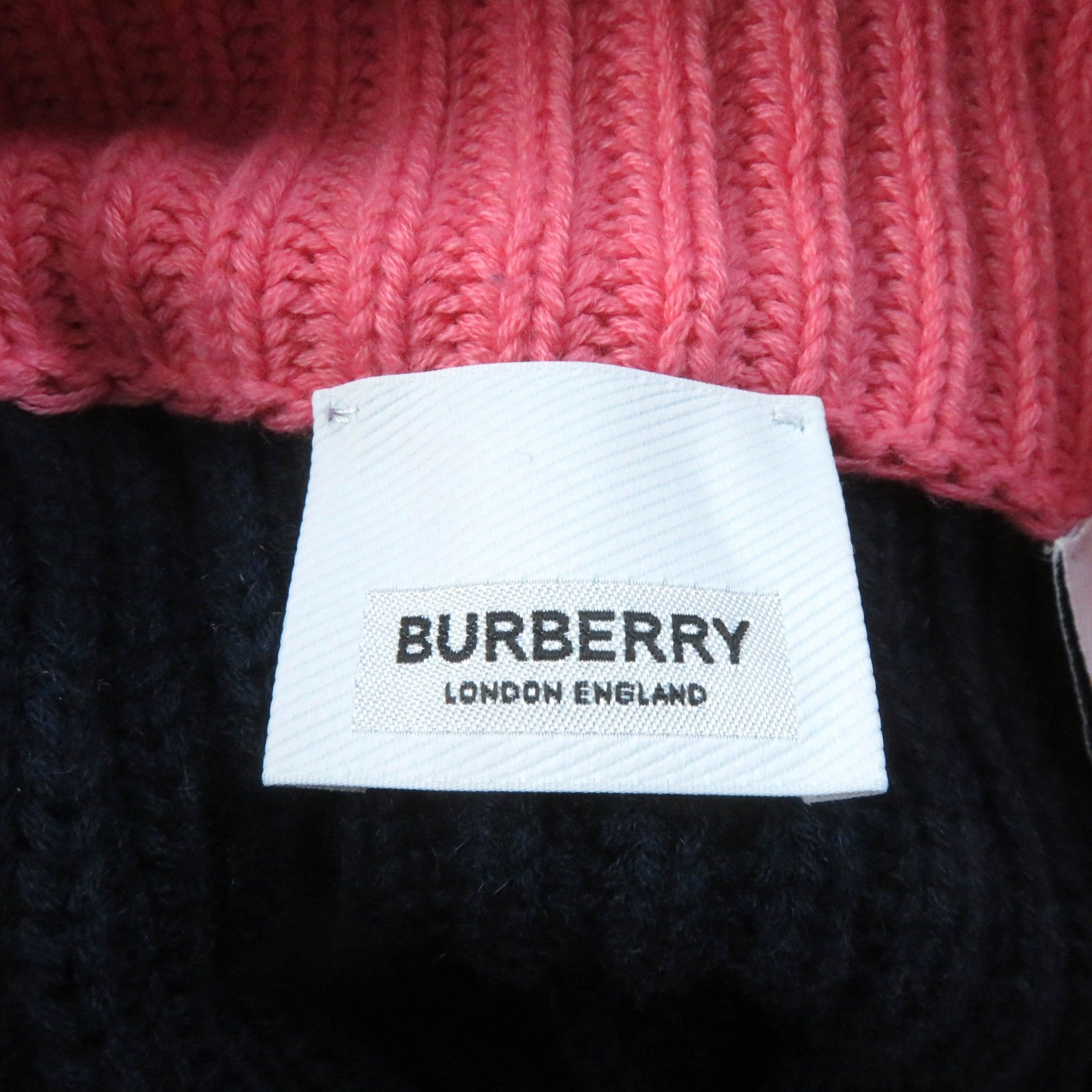 Burberry Cotton Cashmere High Neck Ribbed Knit Navy