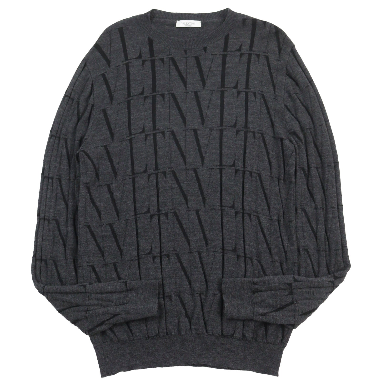 Valentino Wool Viscose VLTN Logo Knit Sweater Gray M