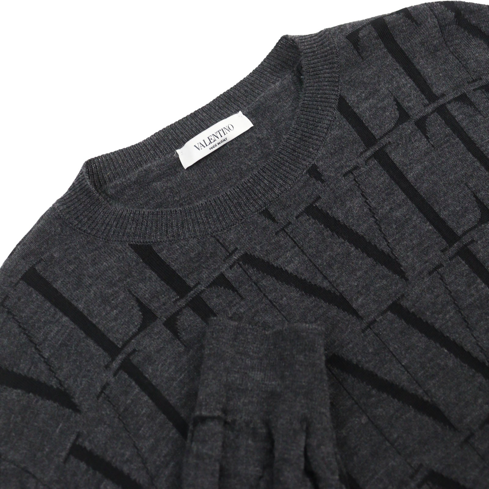 Valentino Wool Viscose VLTN Logo Knit Sweater Gray M