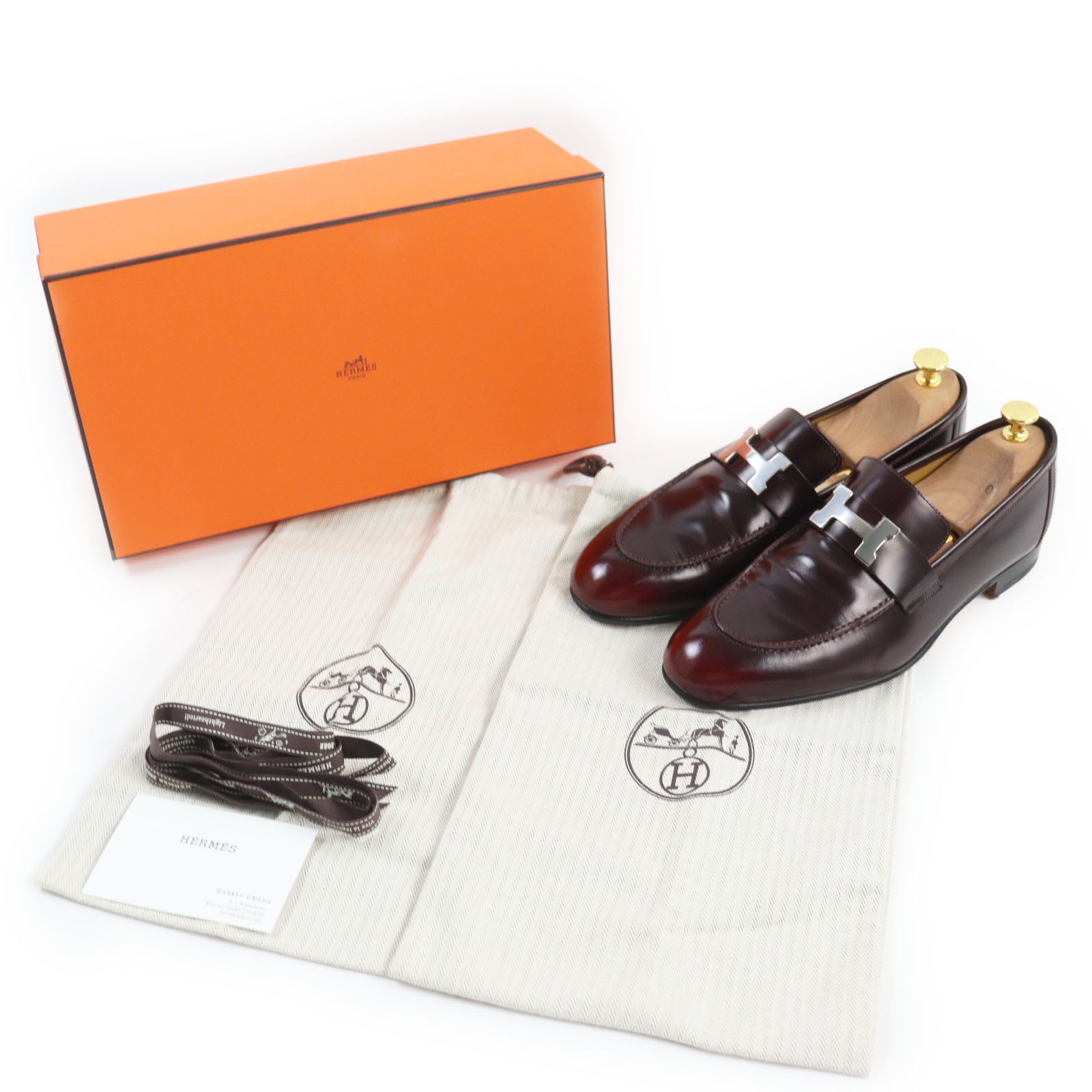 HERMES Leather Loafers Burgundy 40.5 Men