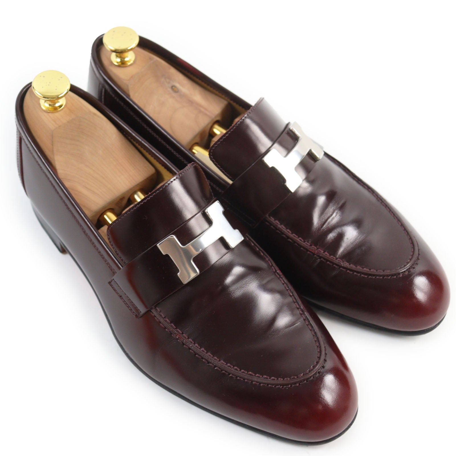 HERMES Leather Loafers Burgundy 40.5 Men