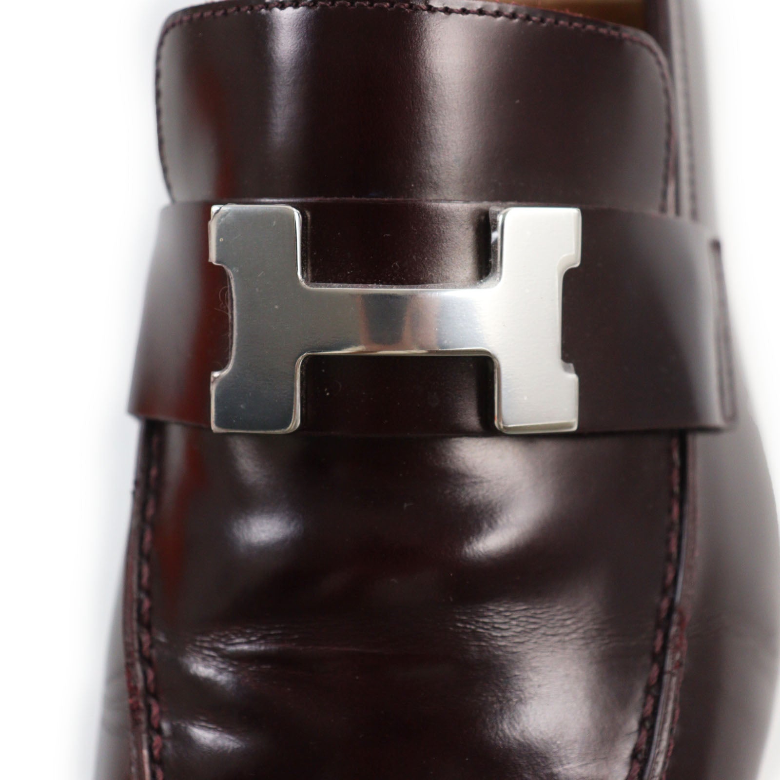 HERMES Leather Loafers Burgundy 40.5 Men