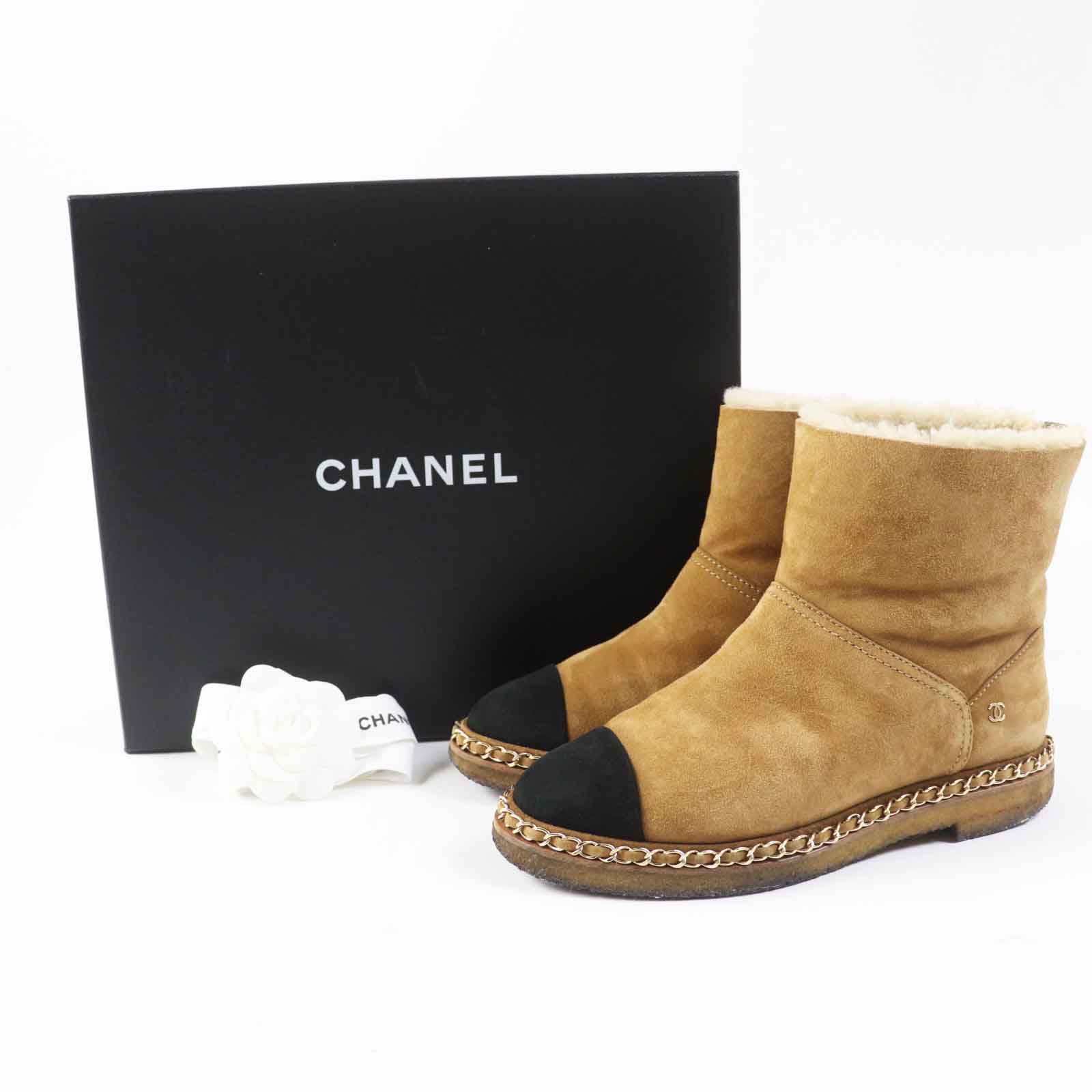 Chanel Suede Mouton Short Boots 37