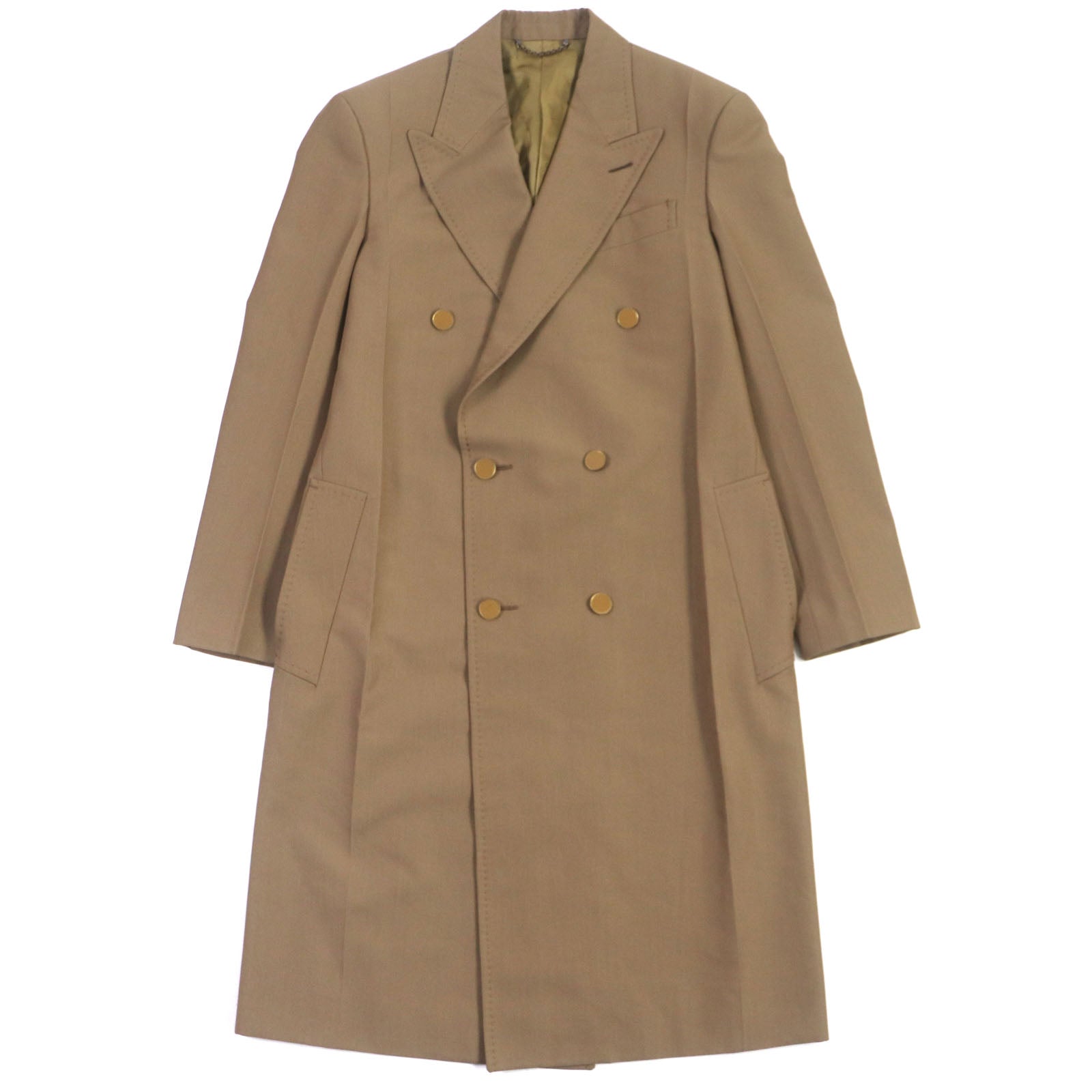 Louis Vuitton Wool Polyester Logo Button Long Coat Brown