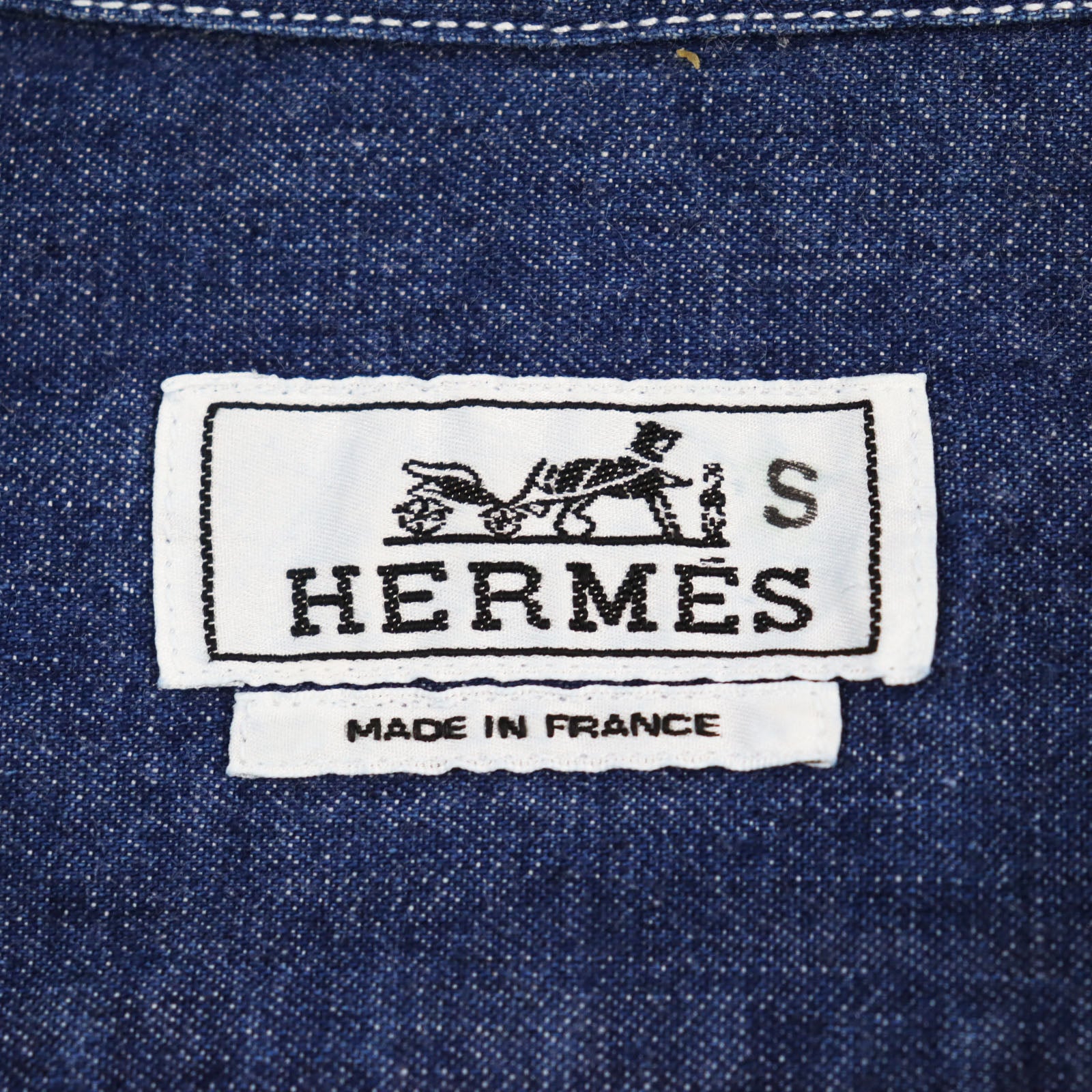 HERMES Cotton Half-Zip Denim Shirt Indigo