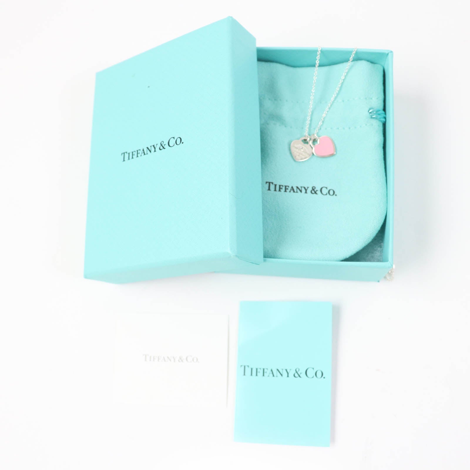 Tiffany & Co Mini Double Heart Tag Necklace AG925 Diamond Silver