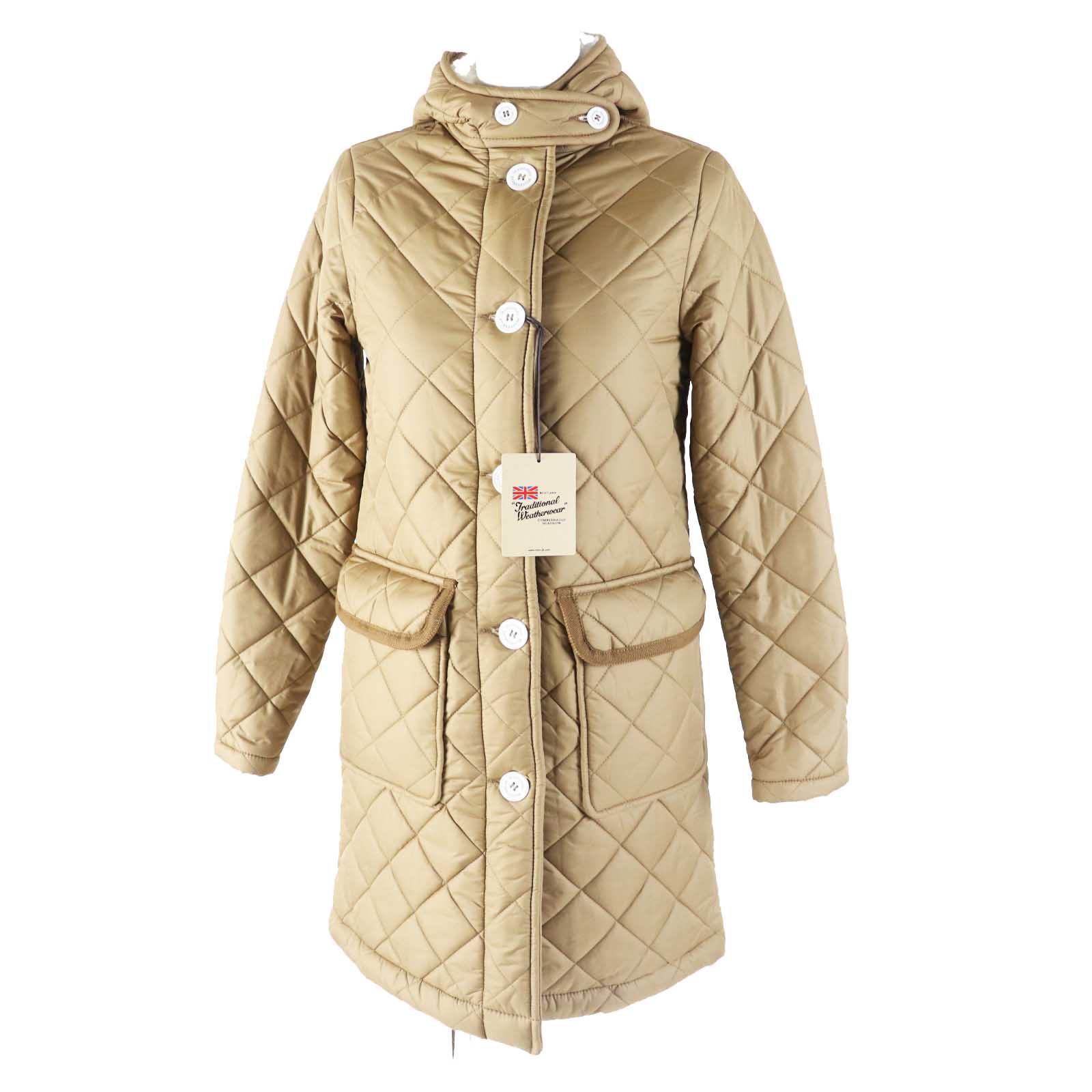 Traditional Weatherwear Hooded Quilted Coat Camel Women