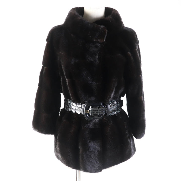 Fendi Mink Silk No-collar Jacket with Belt