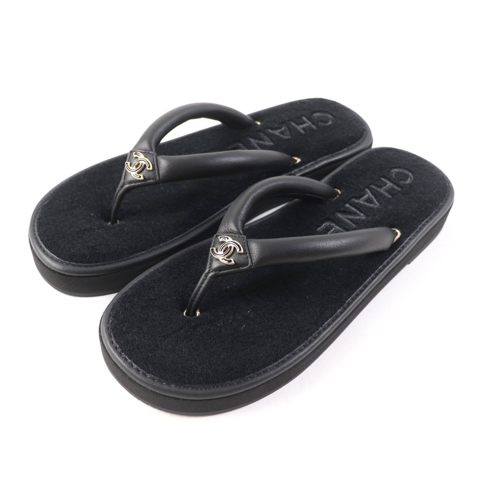 Chanel Leather Thong Sandals Black 39