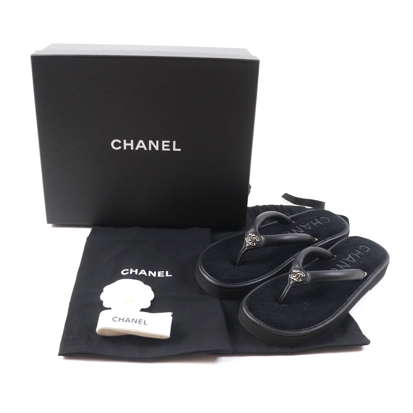 Chanel Leather Thong Sandals Black 39