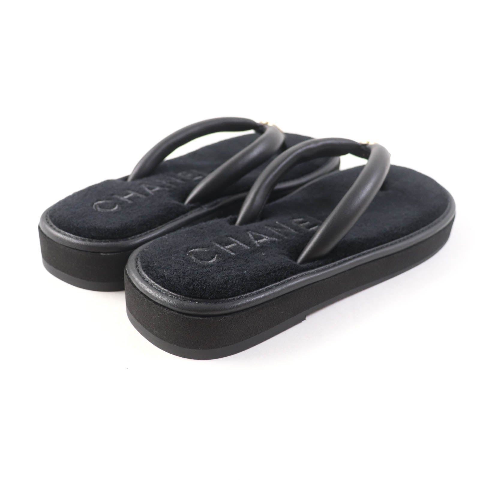 Chanel Leather Thong Sandals Black 39