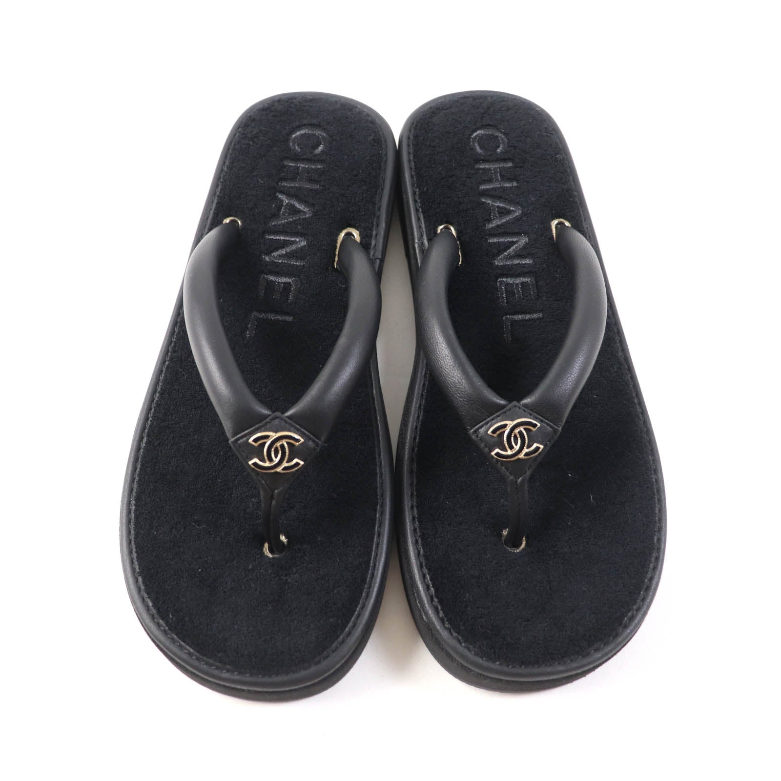 Chanel Leather Thong Sandals Black 39