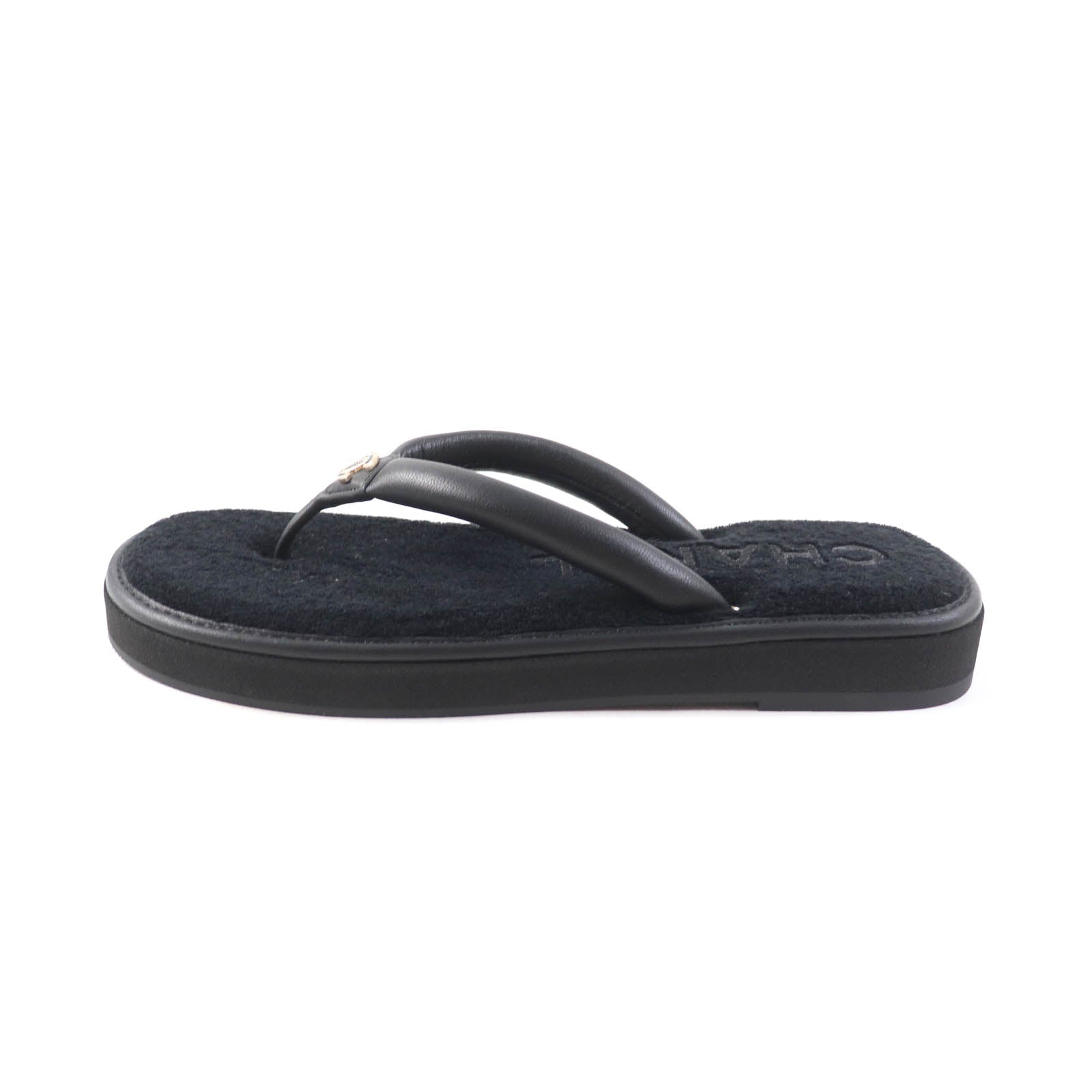 Chanel Leather Thong Sandals Black 39