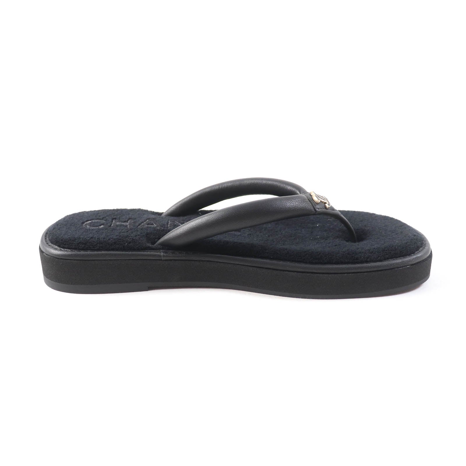 Chanel Leather Thong Sandals Black 39