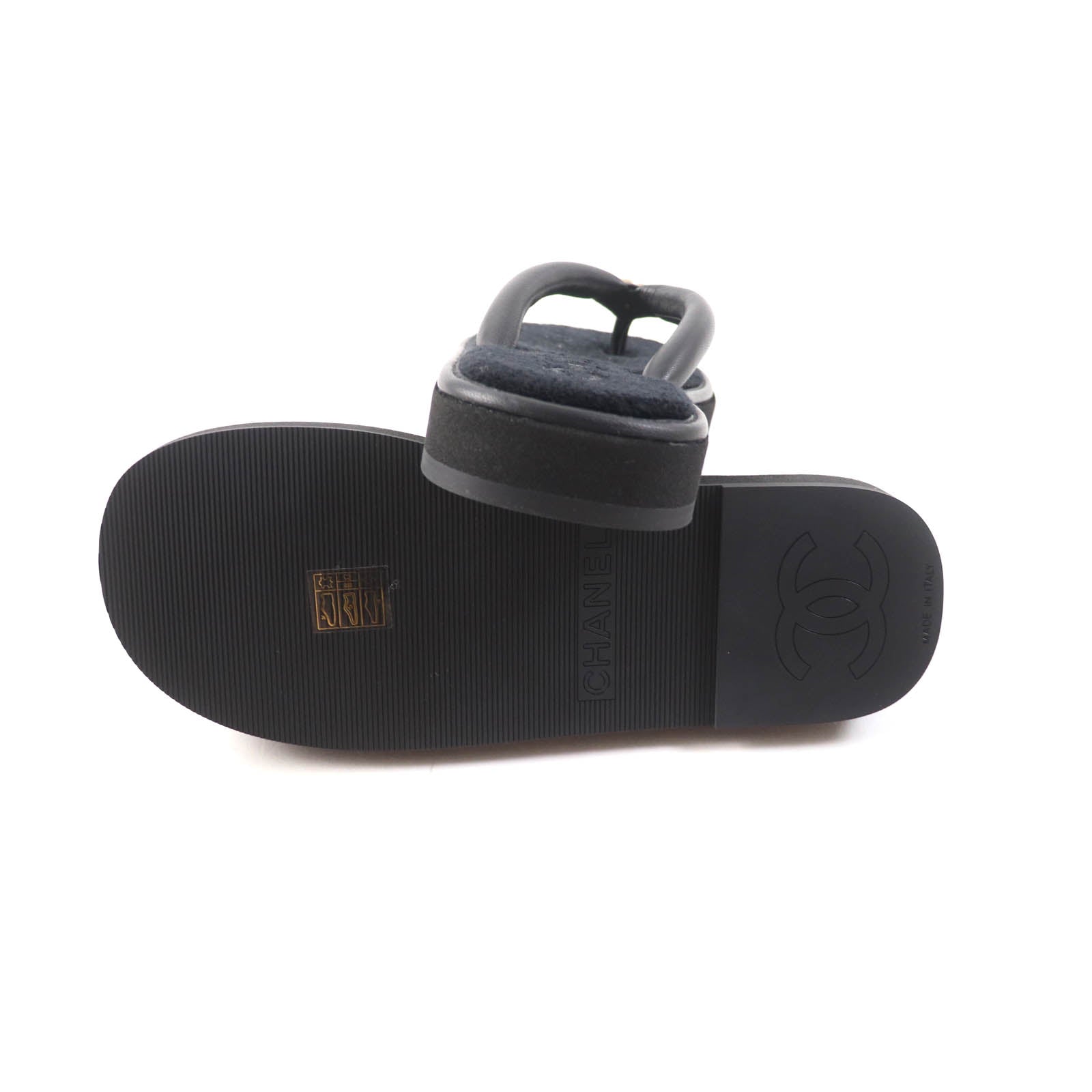 Chanel Leather Thong Sandals Black 39