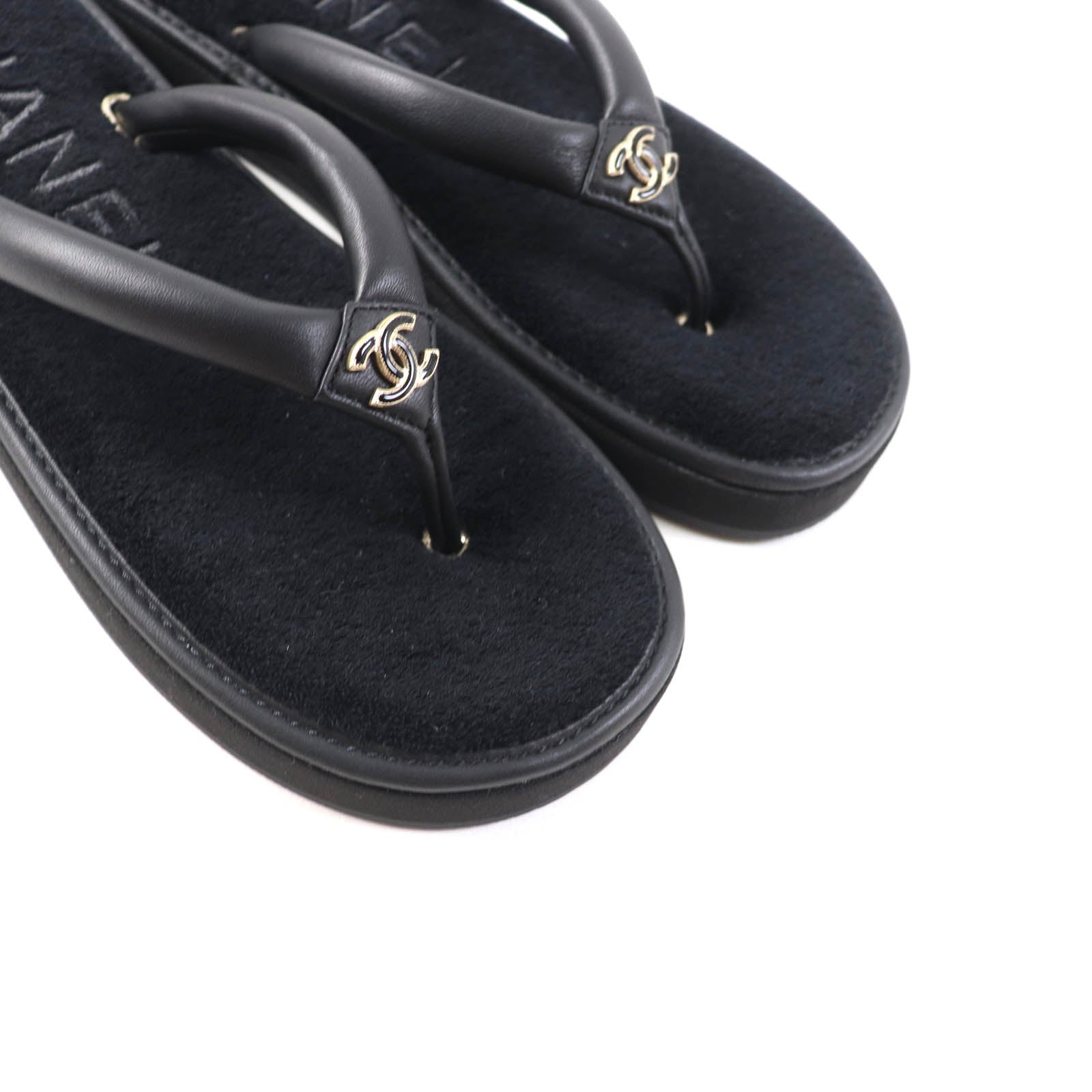 Chanel Leather Thong Sandals Black 39